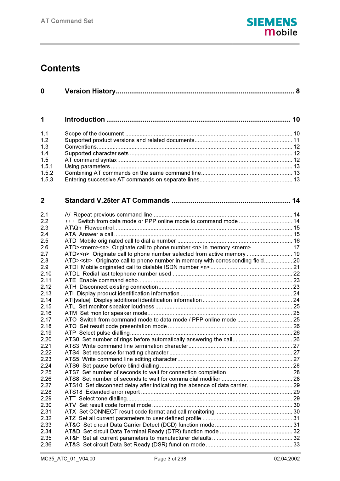 Siemens MC35 manual Contents 