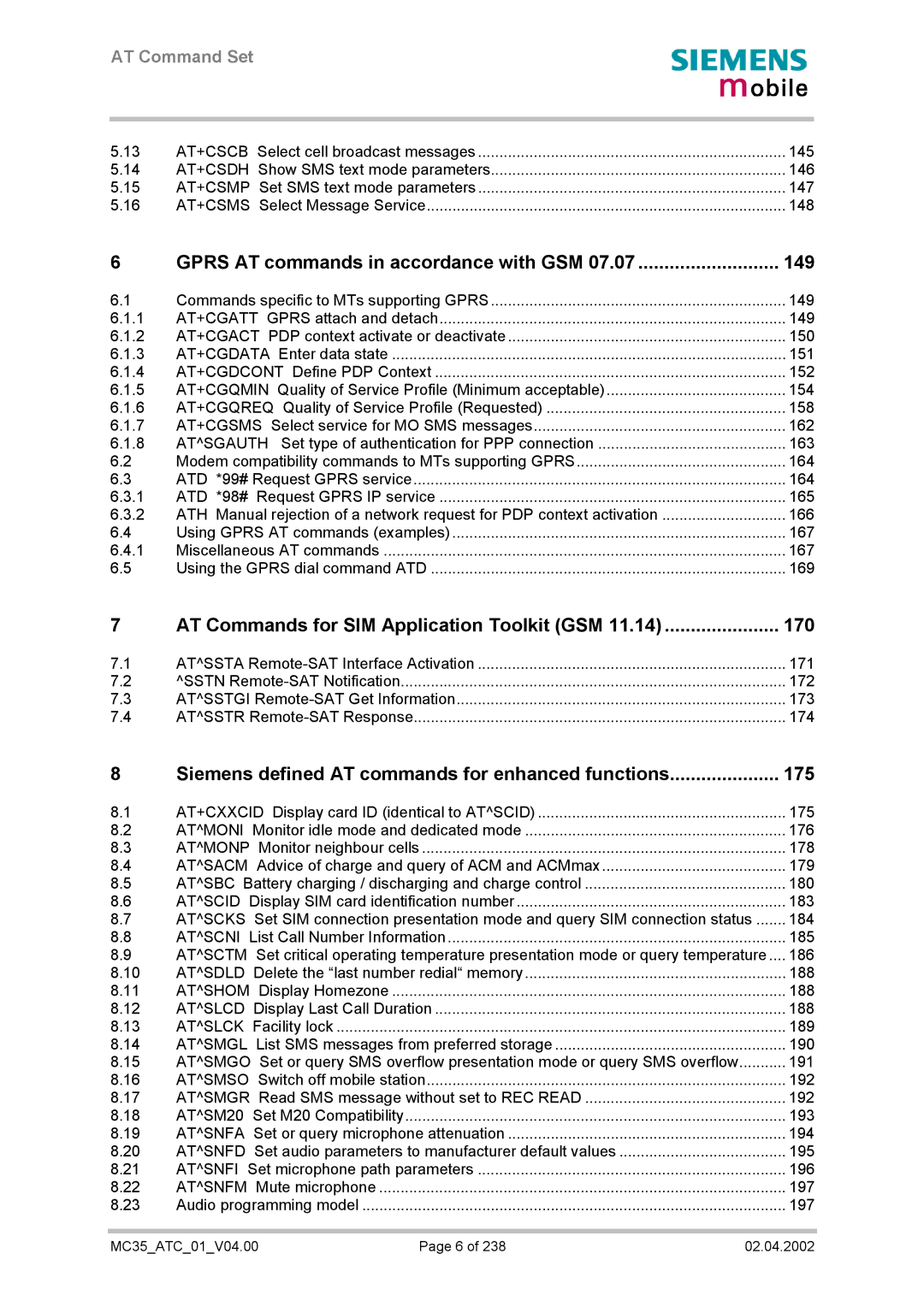 Siemens MC35 manual Gprs AT commands in accordance with GSM 149, AT Commands for SIM Application Toolkit GSM 