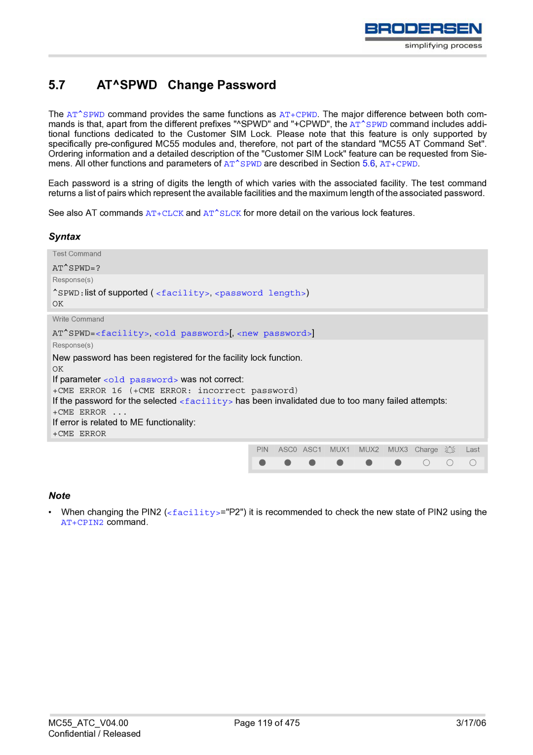 Siemens MC55 AT manual Atspwd Change Password, Atspwd=?, SPWDlist of supported facility, password length 