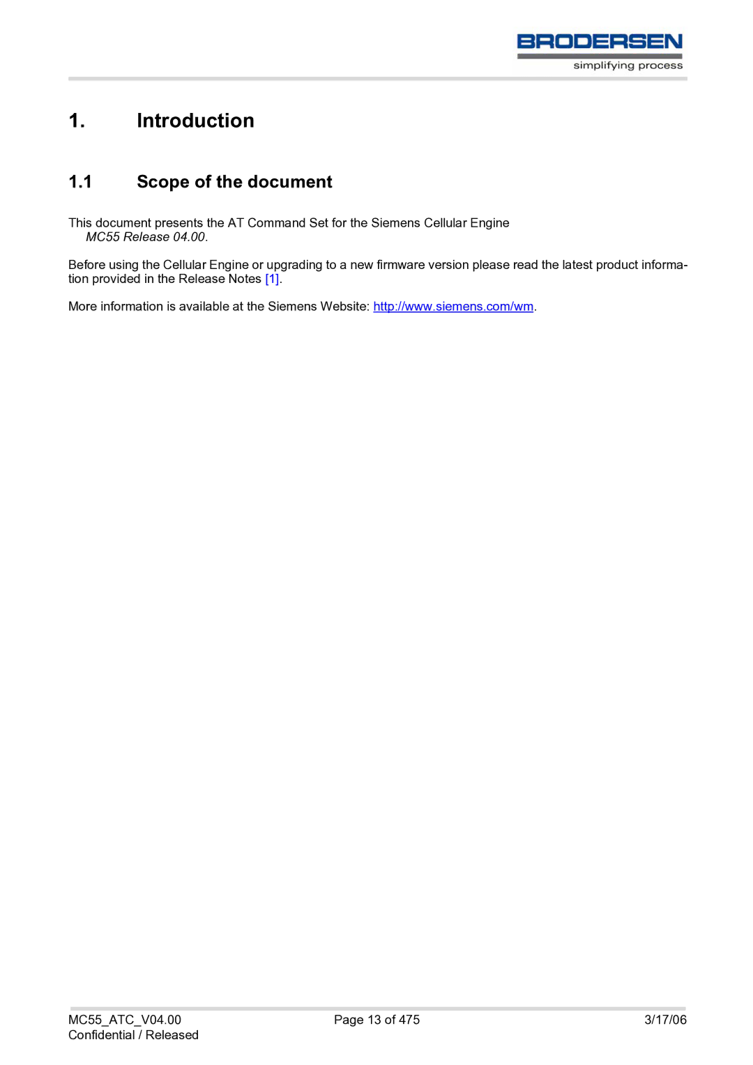 Siemens MC55 AT manual Introduction, Scope of the document 