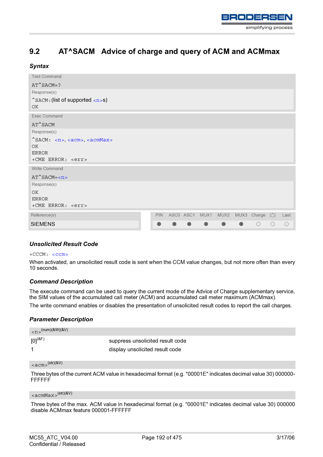 Siemens MC55 AT manual Atsacm Advice of charge and query of ACM and ACMmax, Atsacm=?, Sacm n, acm, acmMax 