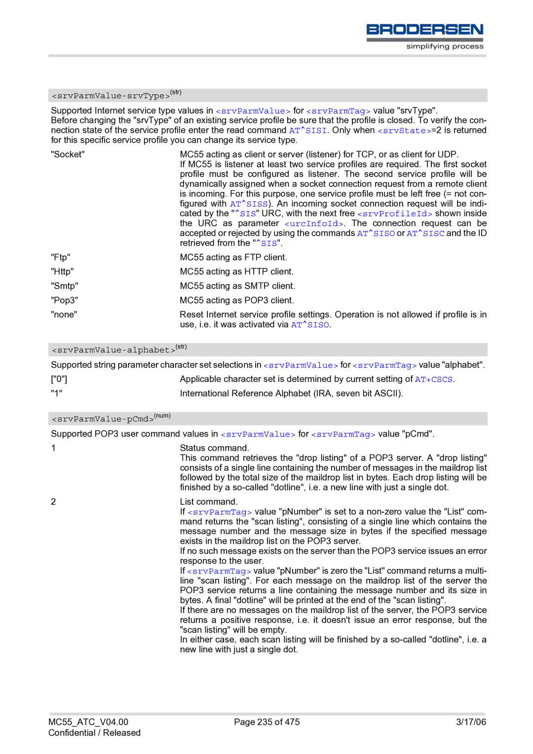 Siemens MC55 AT manual SrvParmValue-srvTypestr, SrvParmValue-alphabetstr, SrvParmValue-pCmdnum 