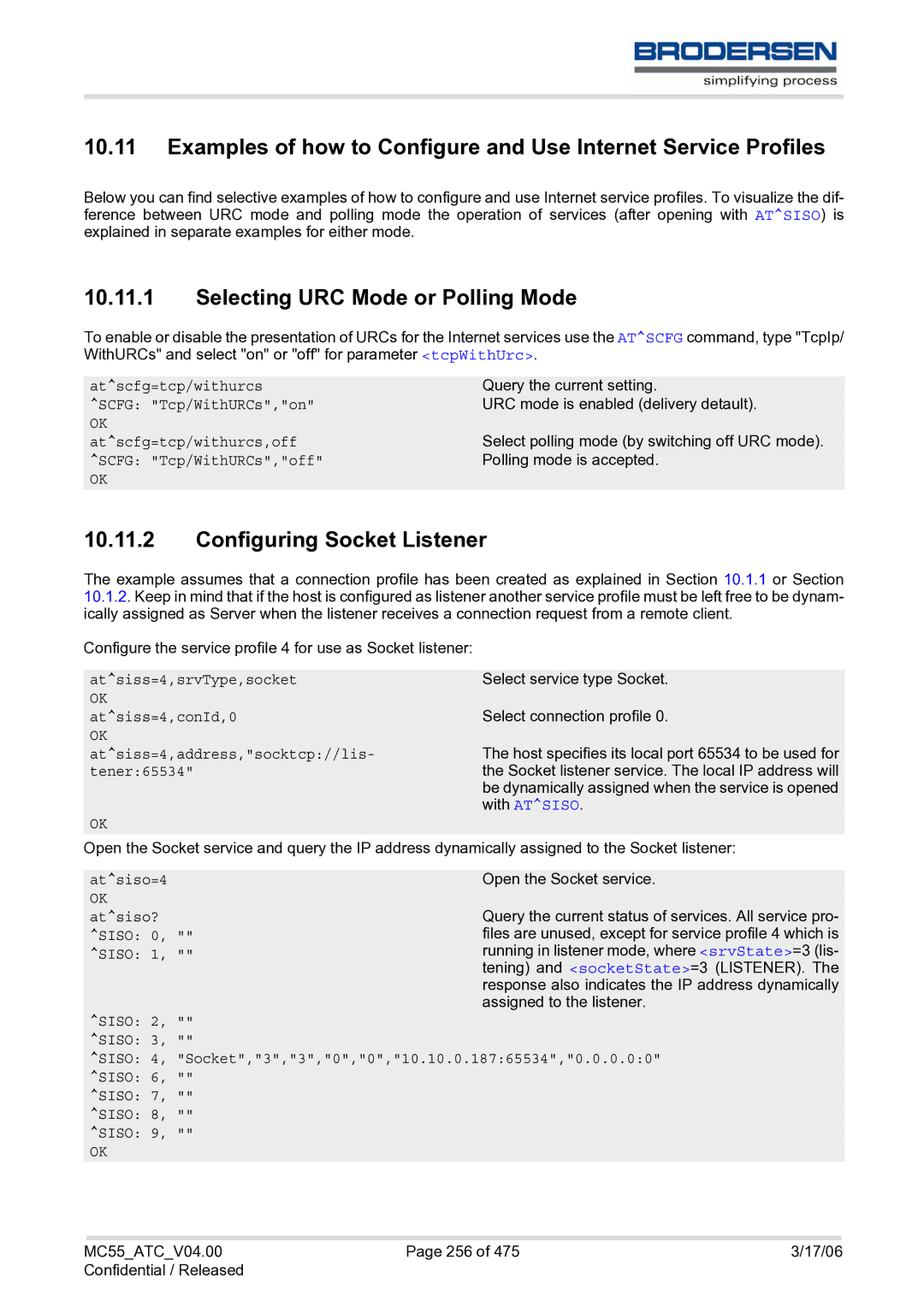 Siemens MC55 AT manual Selecting URC Mode or Polling Mode, Configuring Socket Listener, With Atsiso 