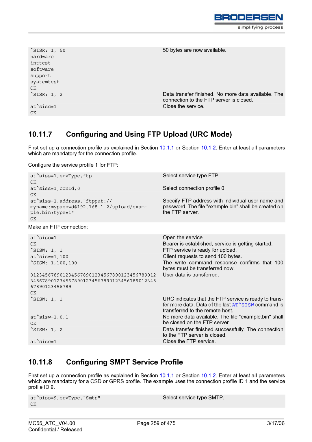 Siemens MC55 AT manual Configuring and Using FTP Upload URC Mode, Configuring Smpt Service Profile 