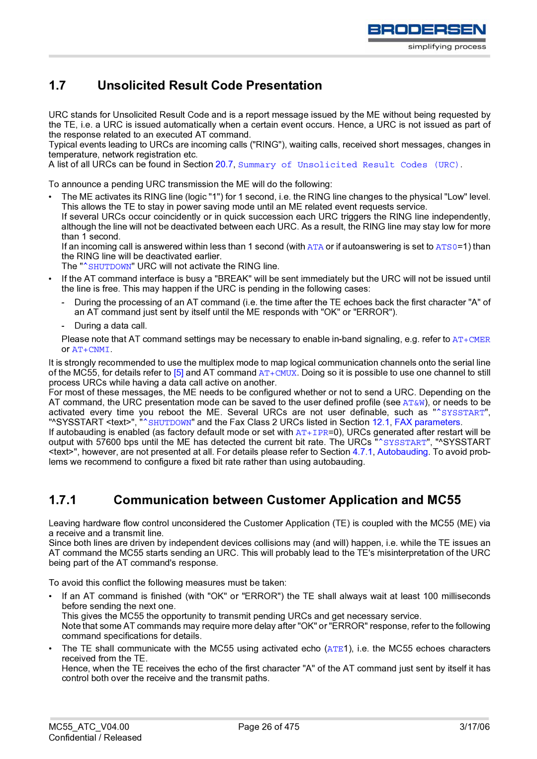 Siemens MC55 AT manual Unsolicited Result Code Presentation, Communication between Customer Application and MC55 