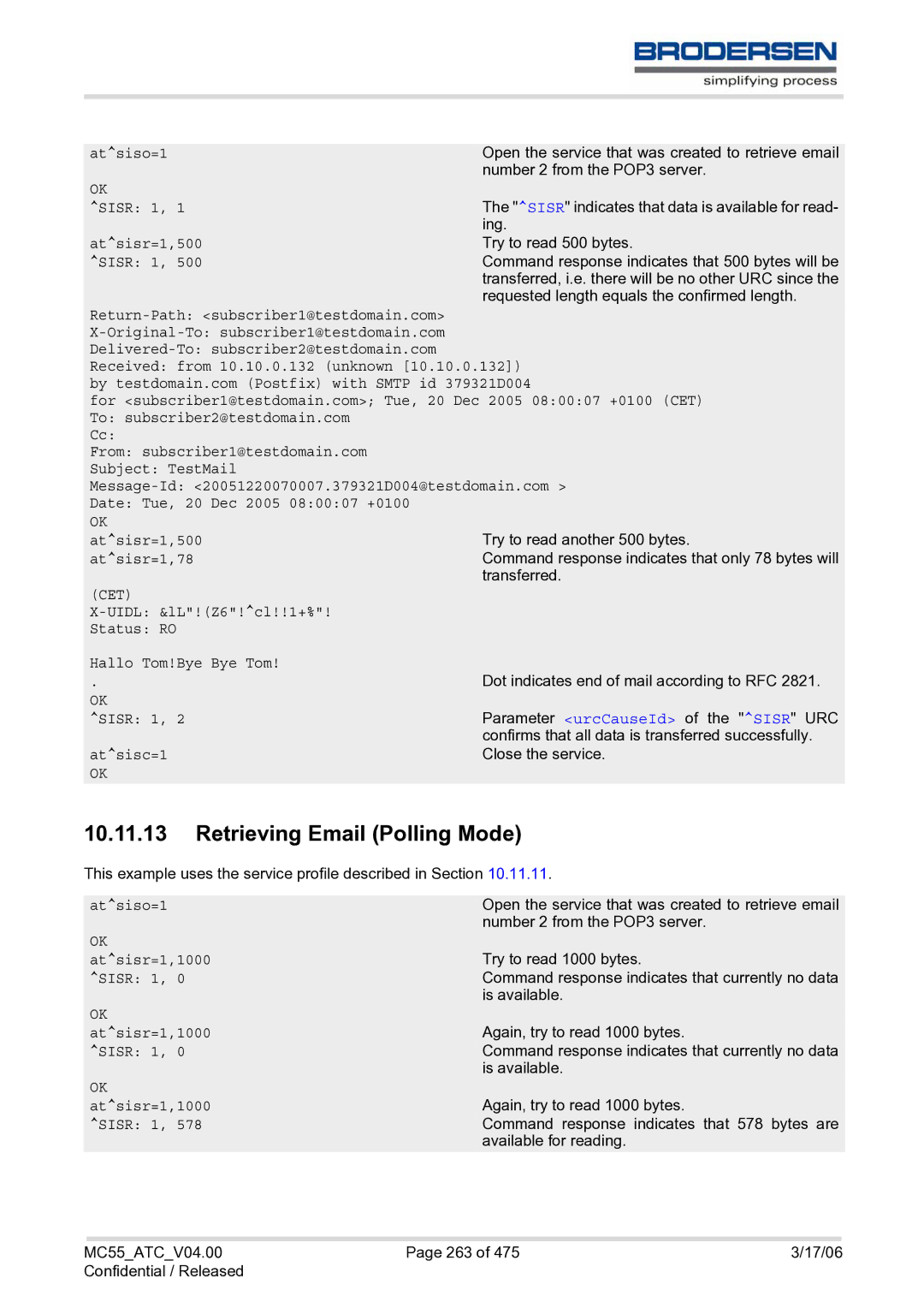 Siemens MC55 AT manual Retrieving Email Polling Mode, Cet 