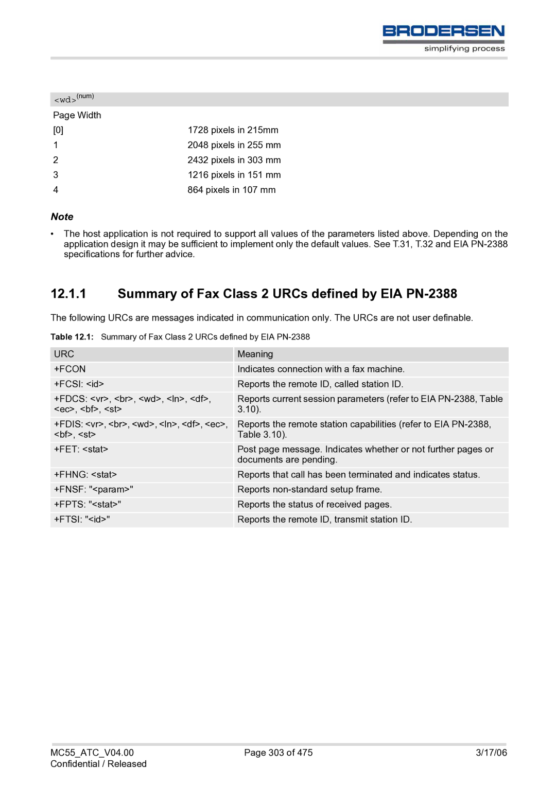 Siemens MC55 AT manual Summary of Fax Class 2 URCs defined by EIA PN-2388, +Fcon 