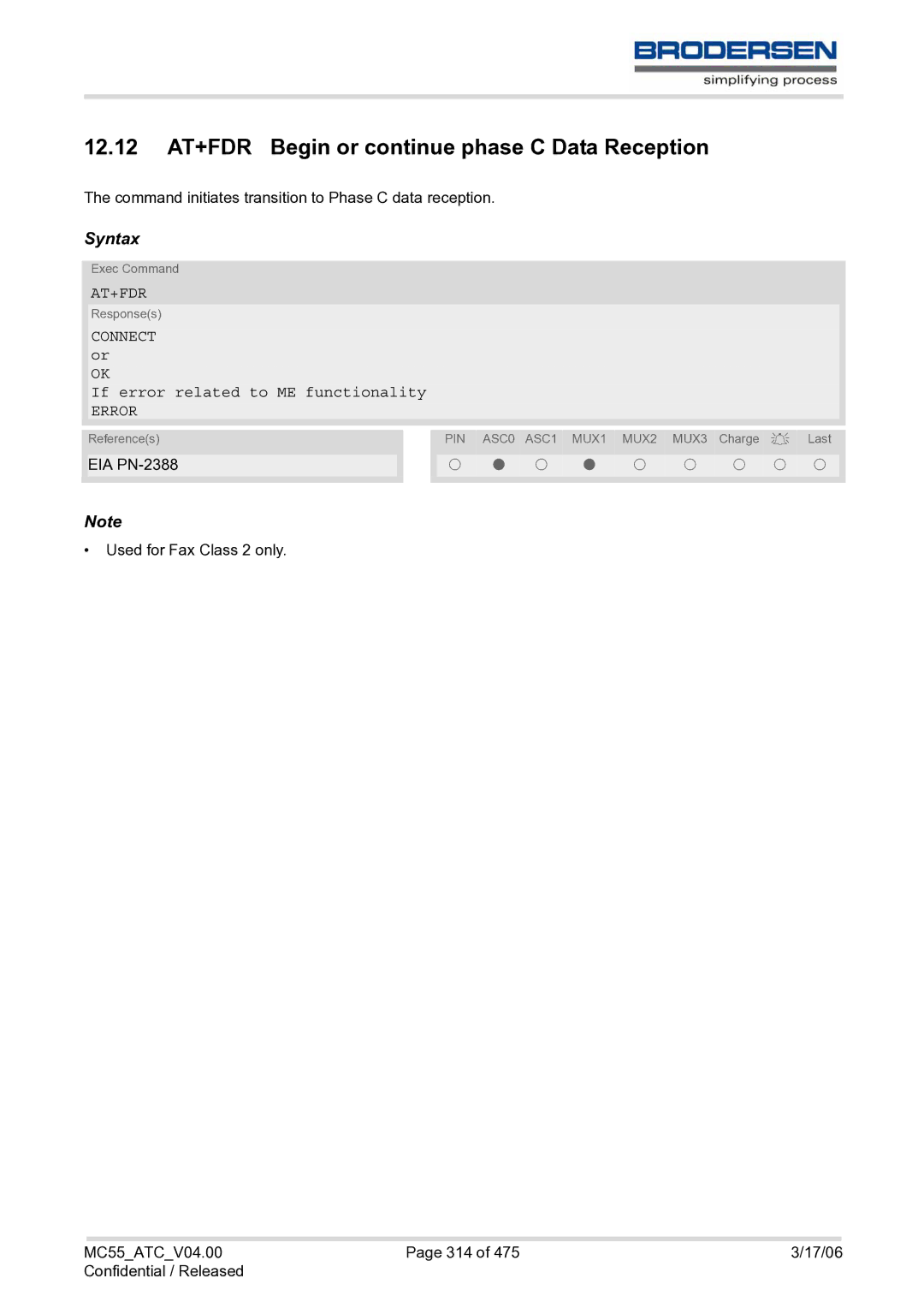 Siemens MC55 AT manual 12.12 AT+FDR Begin or continue phase C Data Reception, At+Fdr 