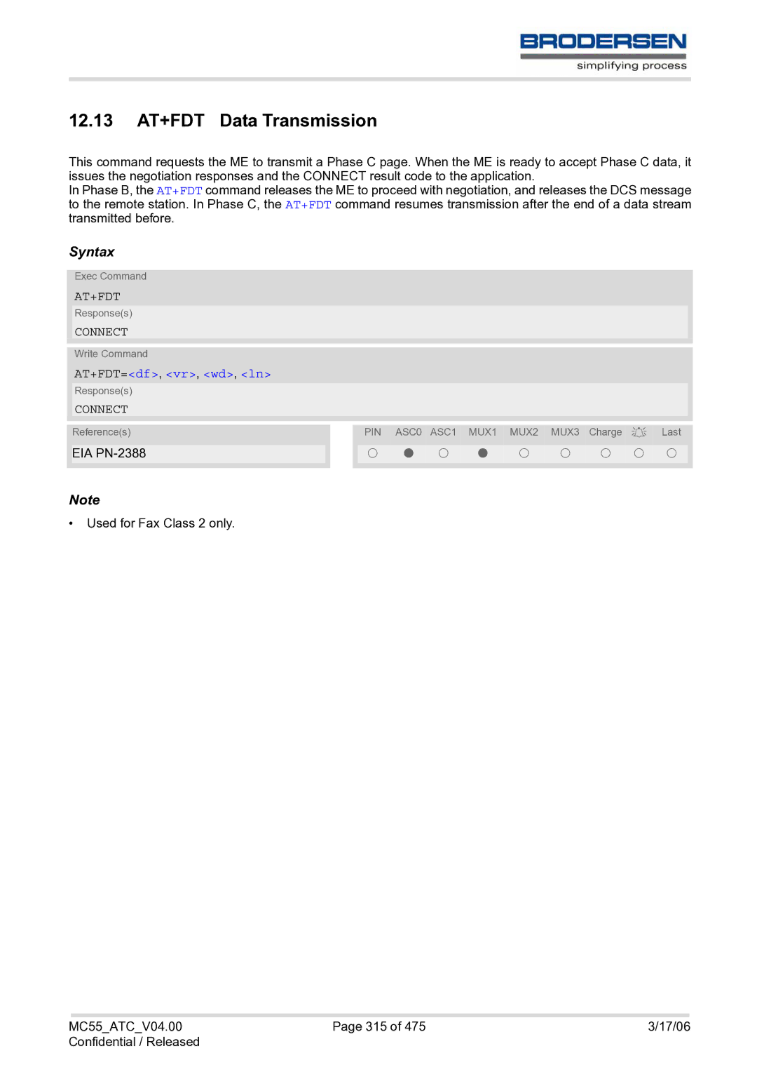 Siemens MC55 AT manual 12.13 AT+FDT Data Transmission, At+Fdt, AT+FDT=df, vr, wd, ln 