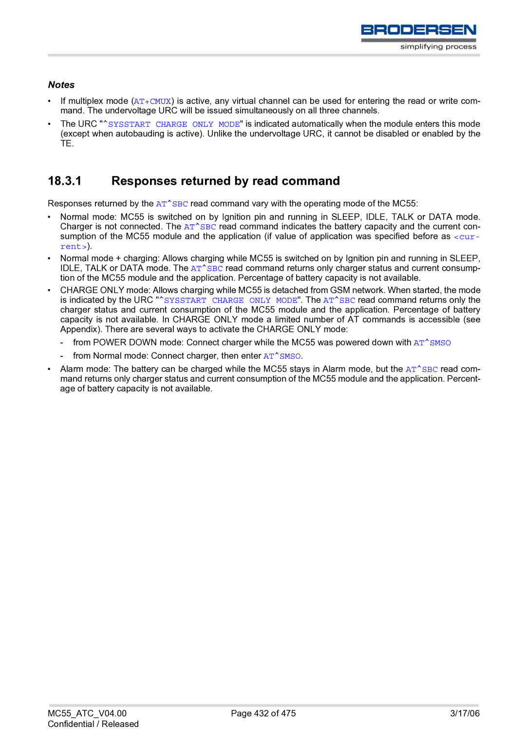 Siemens MC55 AT manual Responses returned by read command 