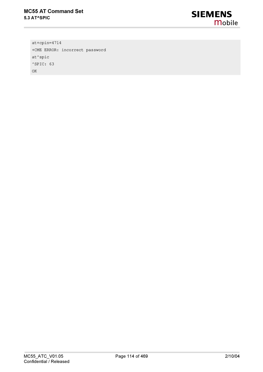 Siemens MC55 manual At+cpin=4714 +CME Error incorrect password Atspic Spic 