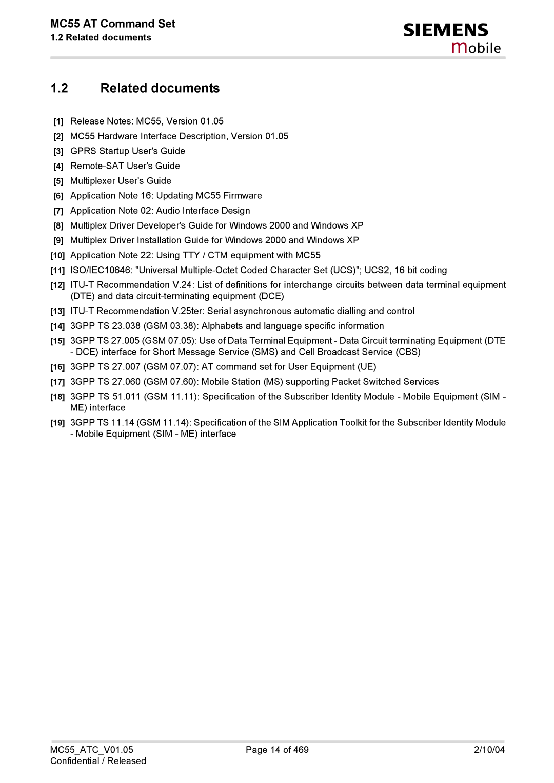 Siemens MC55 manual Related documents 