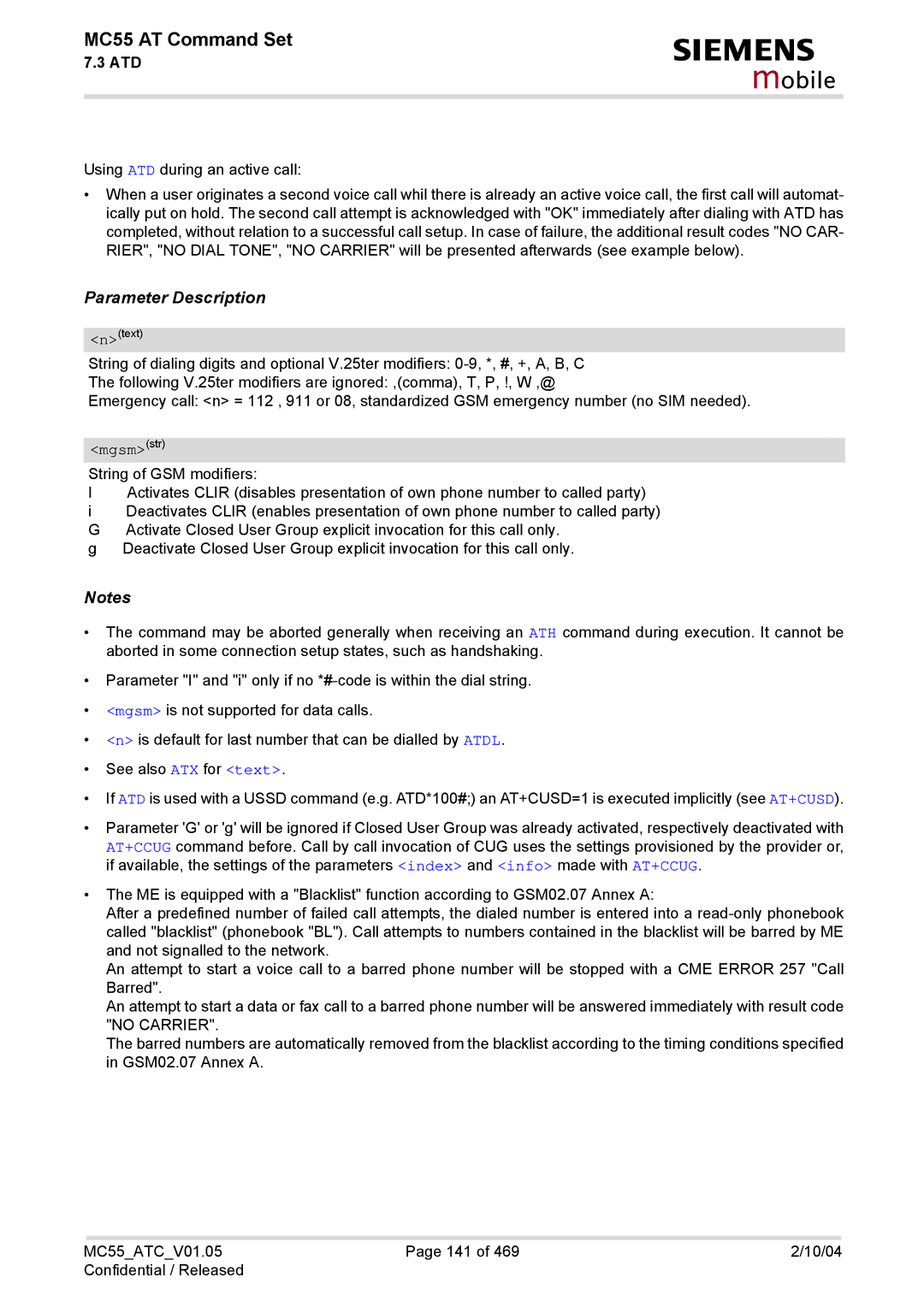 Siemens MC55 manual Mgsmstr 