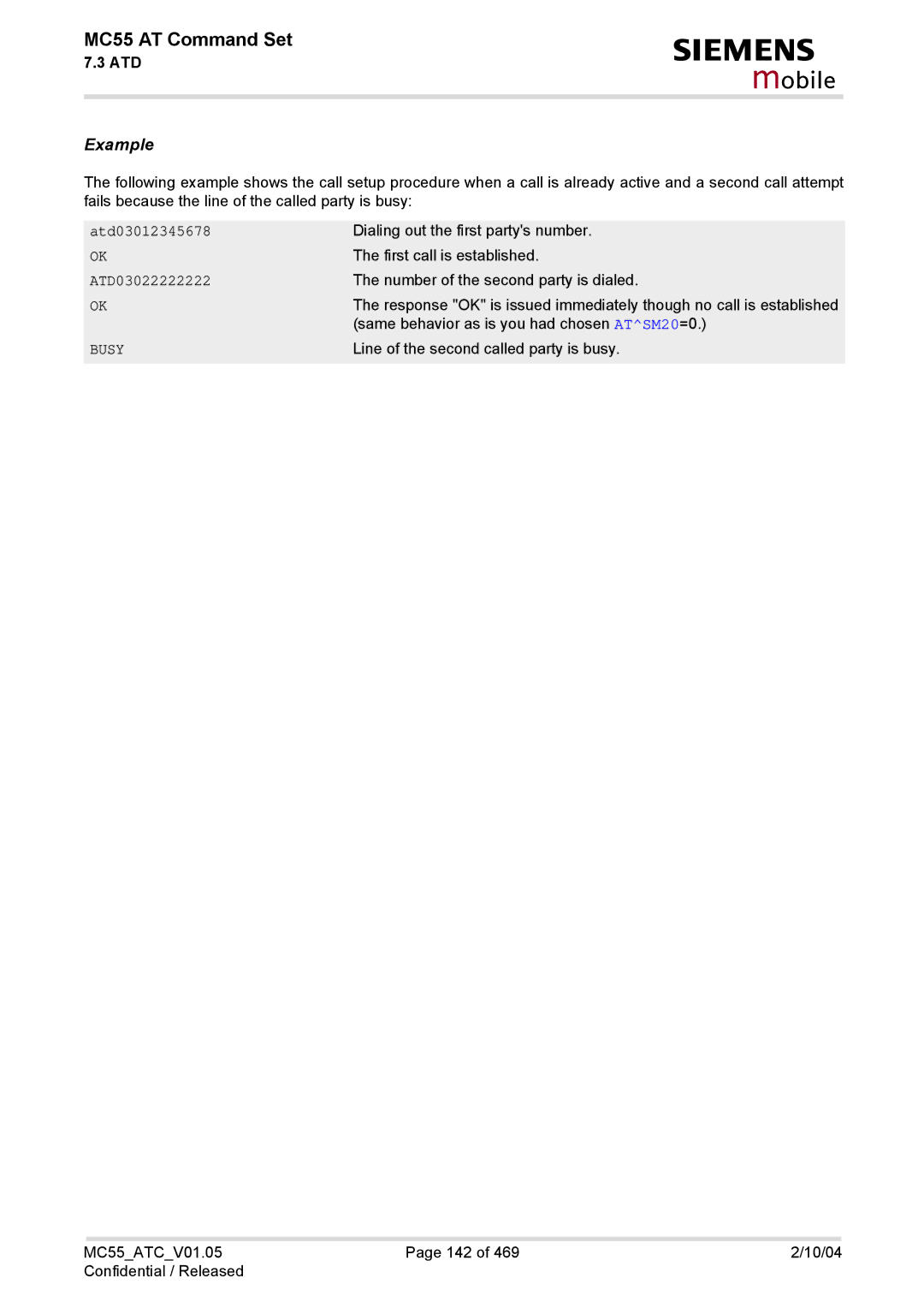 Siemens MC55 manual Atd03012345678, ATD03022222222 