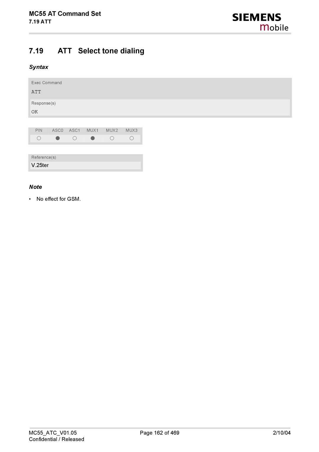 Siemens MC55 manual ATT Select tone dialing, Att 