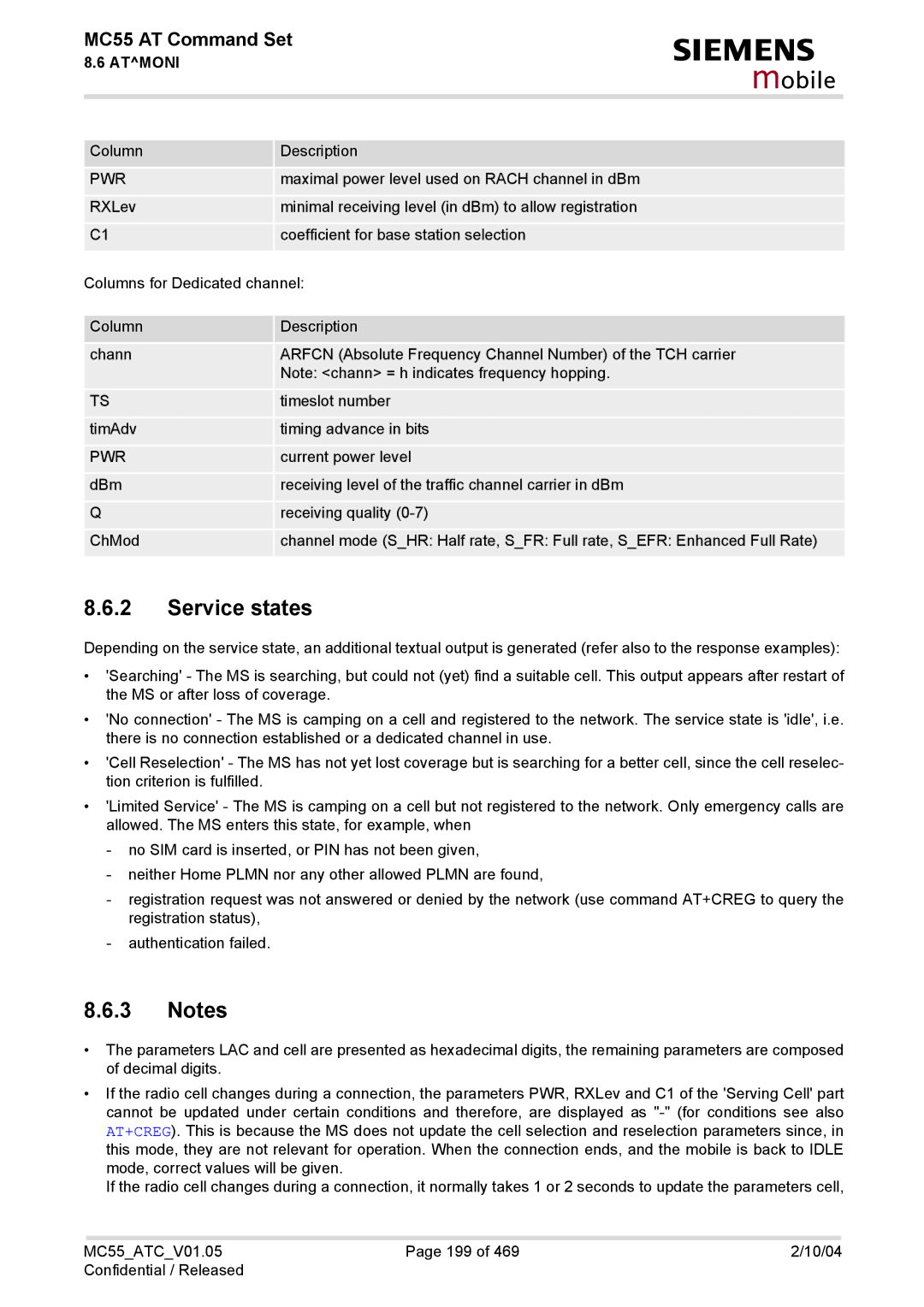 Siemens MC55 manual Service states, Pwr 