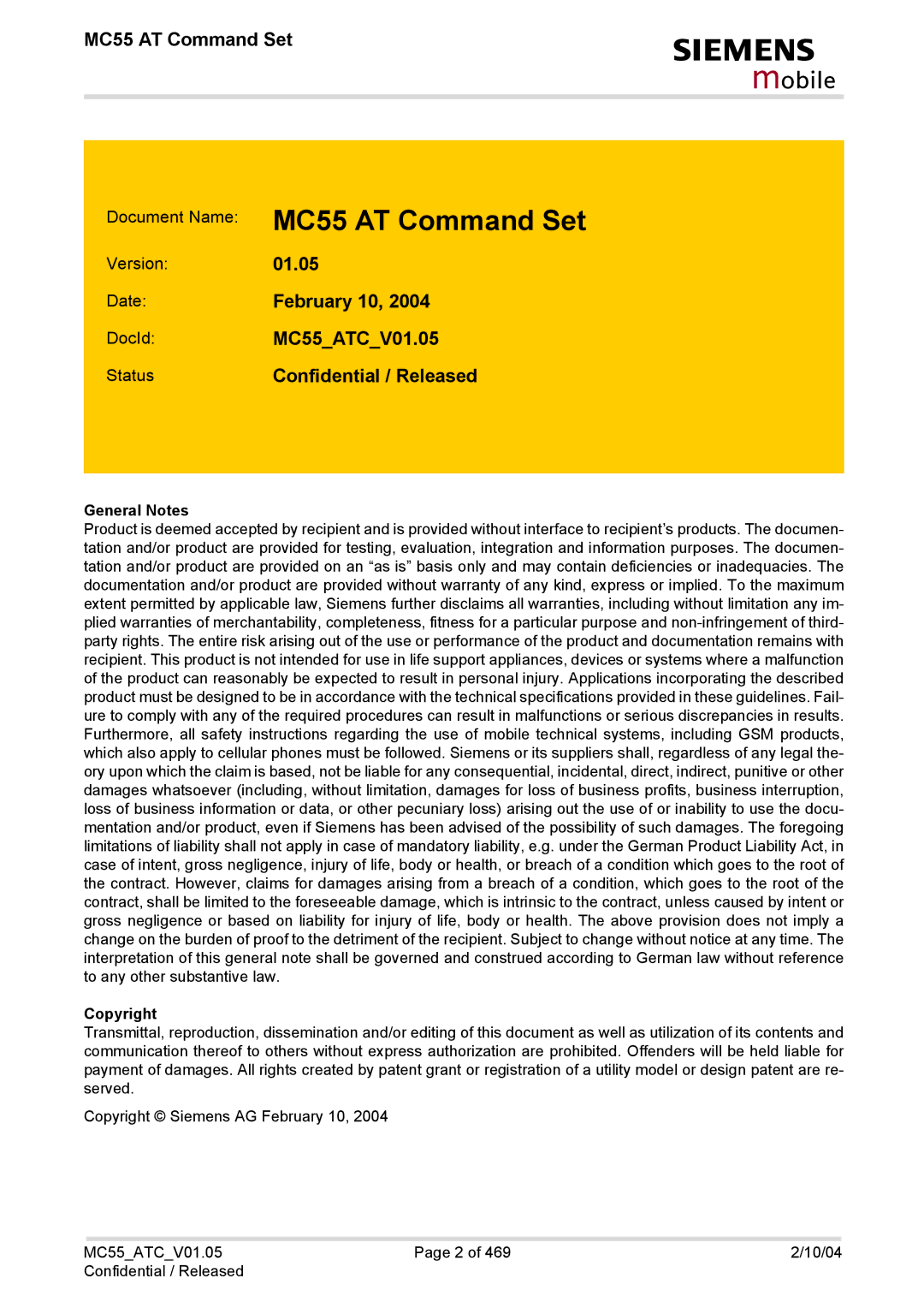 Siemens manual MC55 AT Command Set 