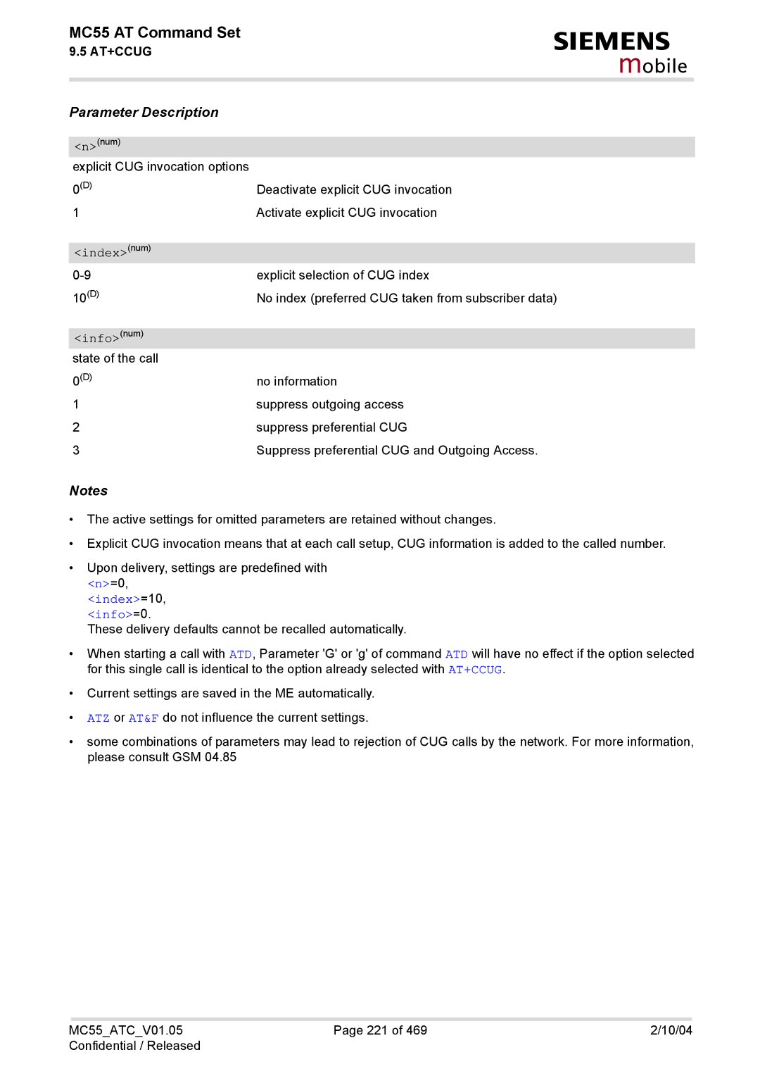 Siemens MC55 manual Indexnum, Infonum 