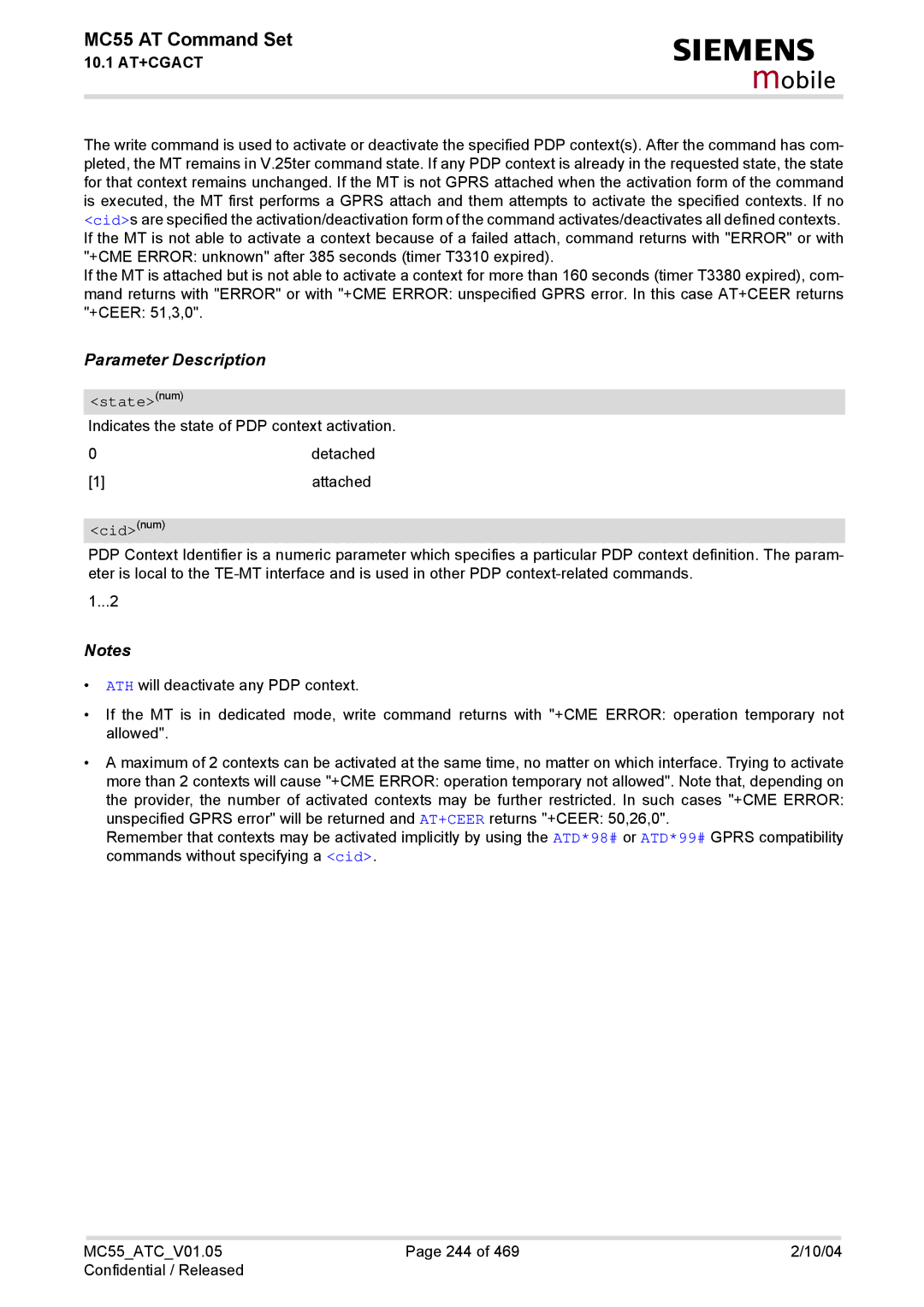 Siemens MC55 manual Statenum, Cidnum 