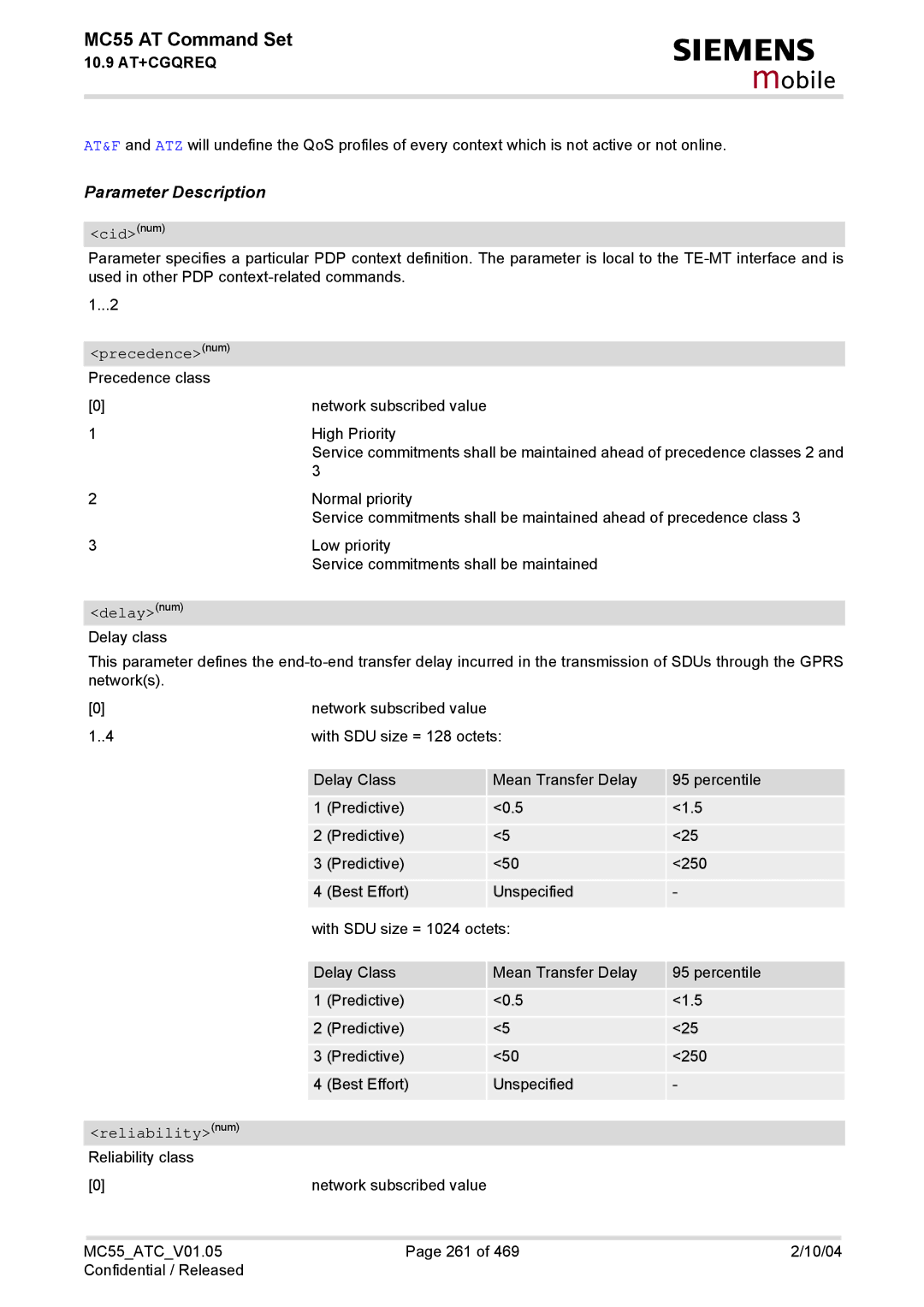 Siemens MC55 manual Cidnum, Reliabilitynum 