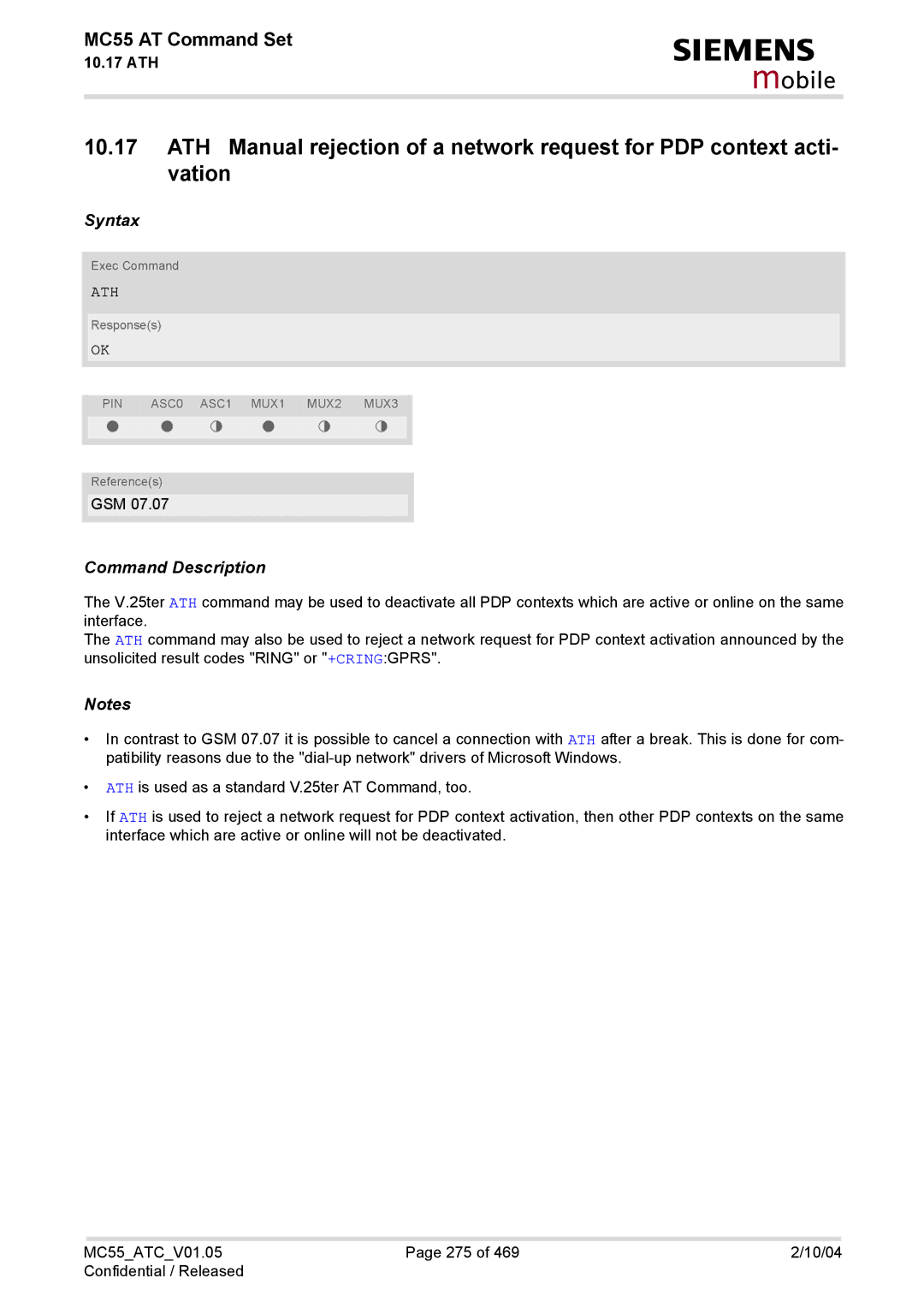 Siemens MC55 manual Ath 