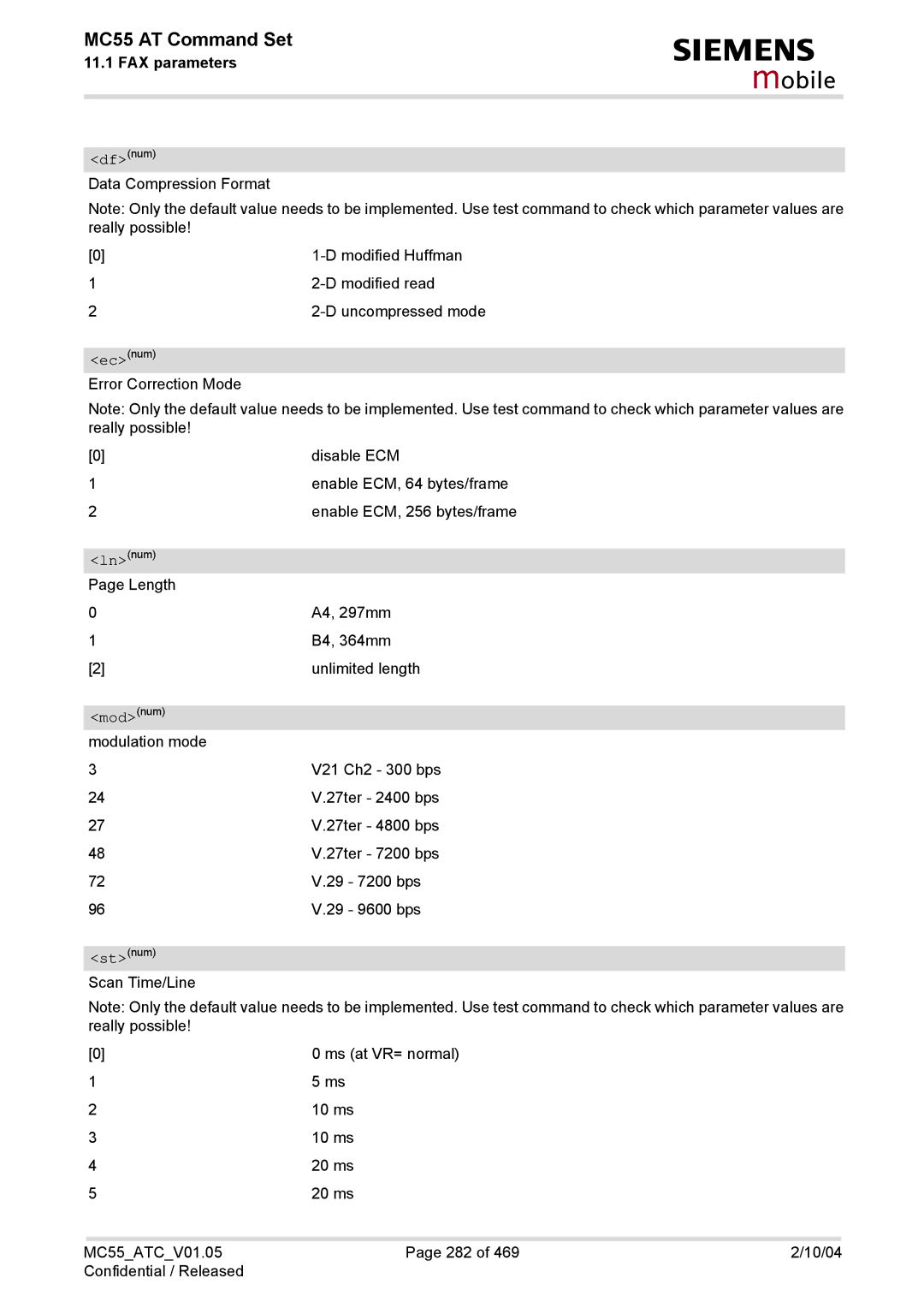 Siemens MC55 manual Modnum 