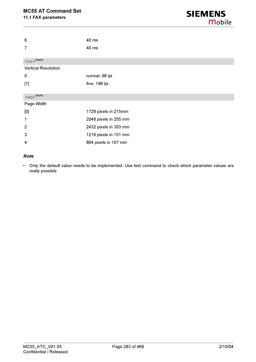 Siemens MC55 manual 40 ms 