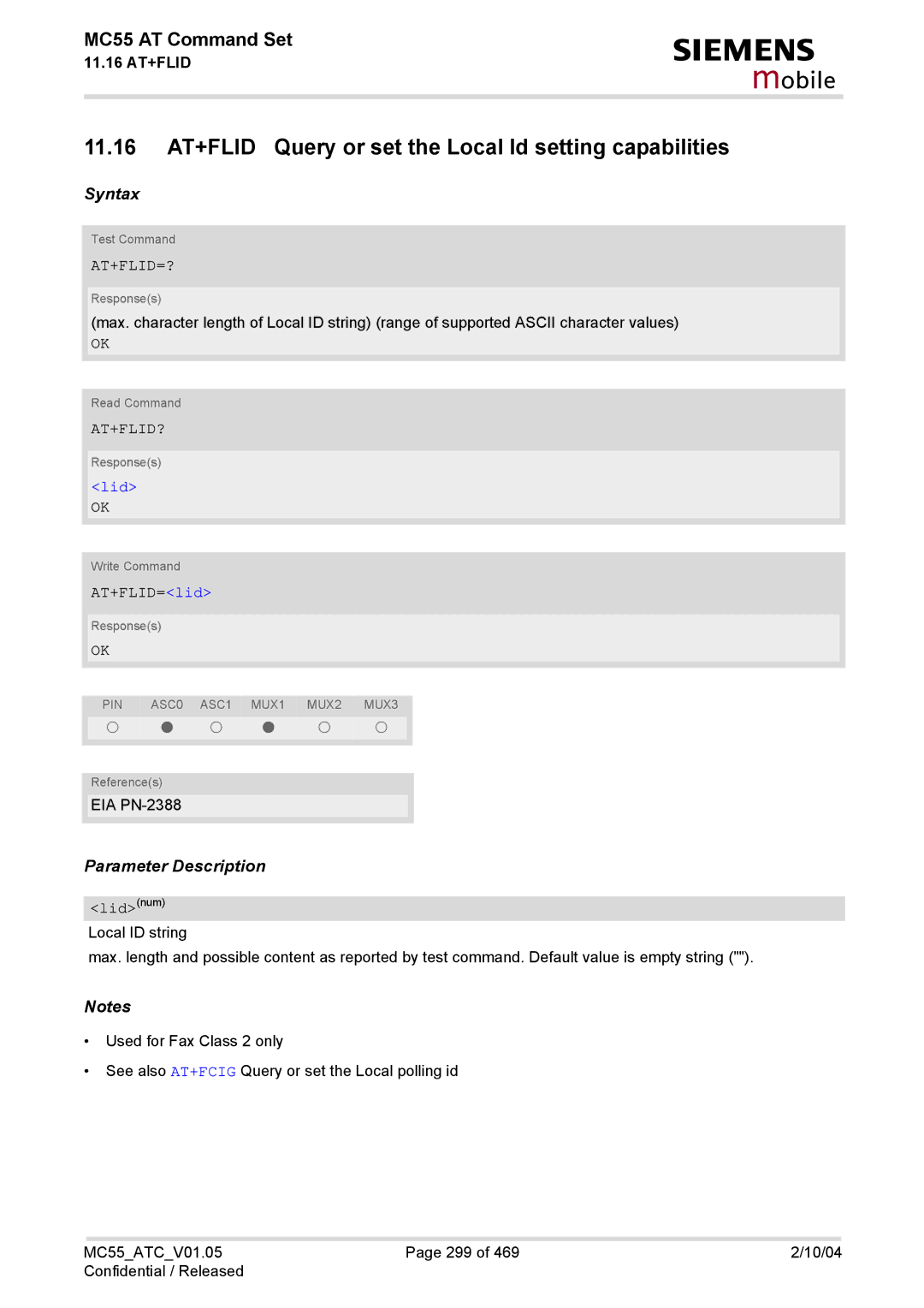 Siemens MC55 manual At+Flid=?, At+Flid?, AT+FLID=lid, Lidnum 