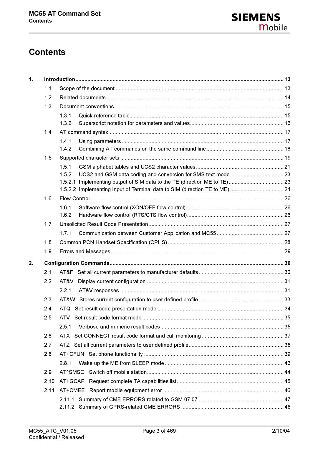 Siemens MC55 manual Contents 