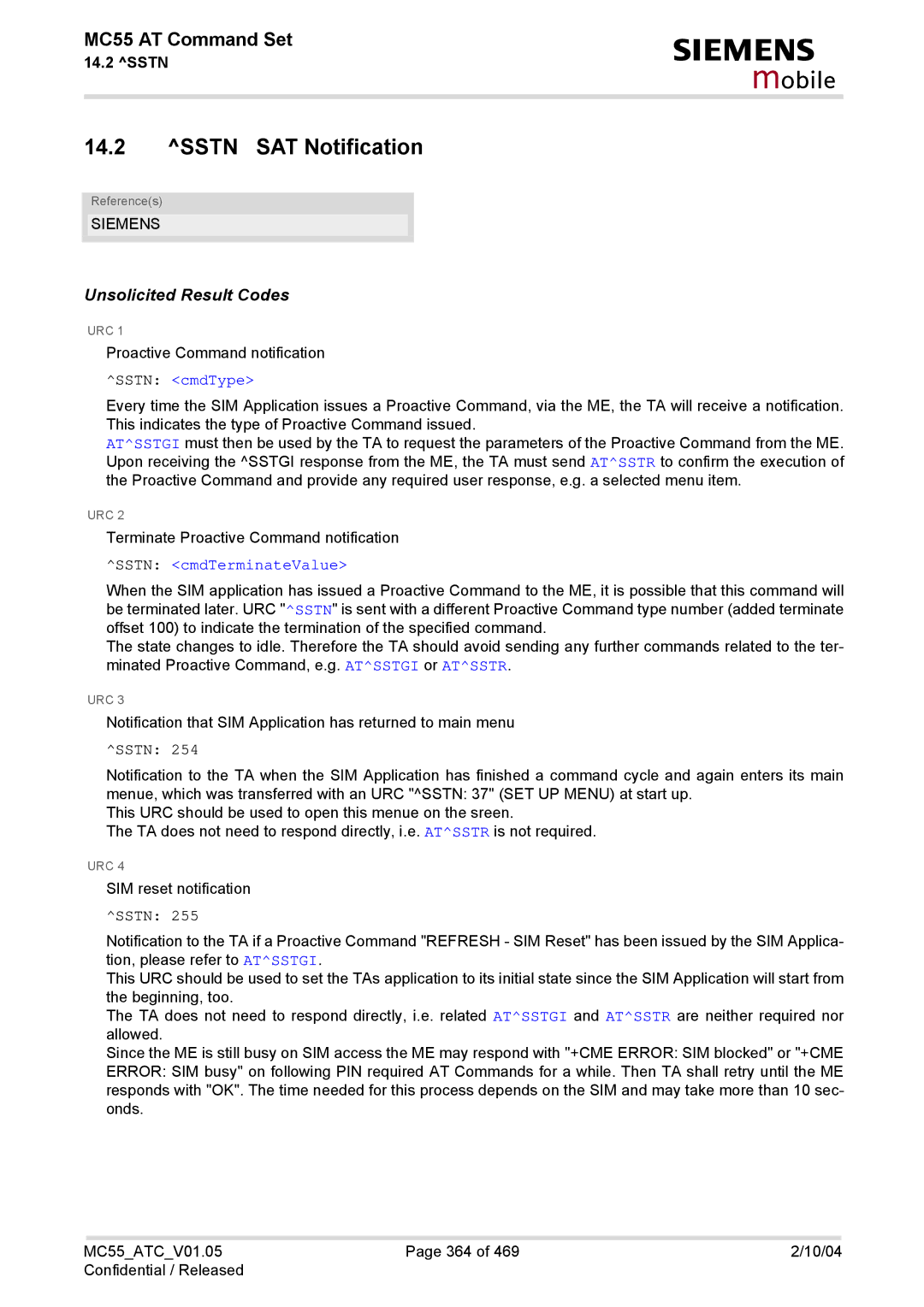 Siemens MC55 manual Sstn SAT Notification, Sstn cmdType, Sstn cmdTerminateValue 