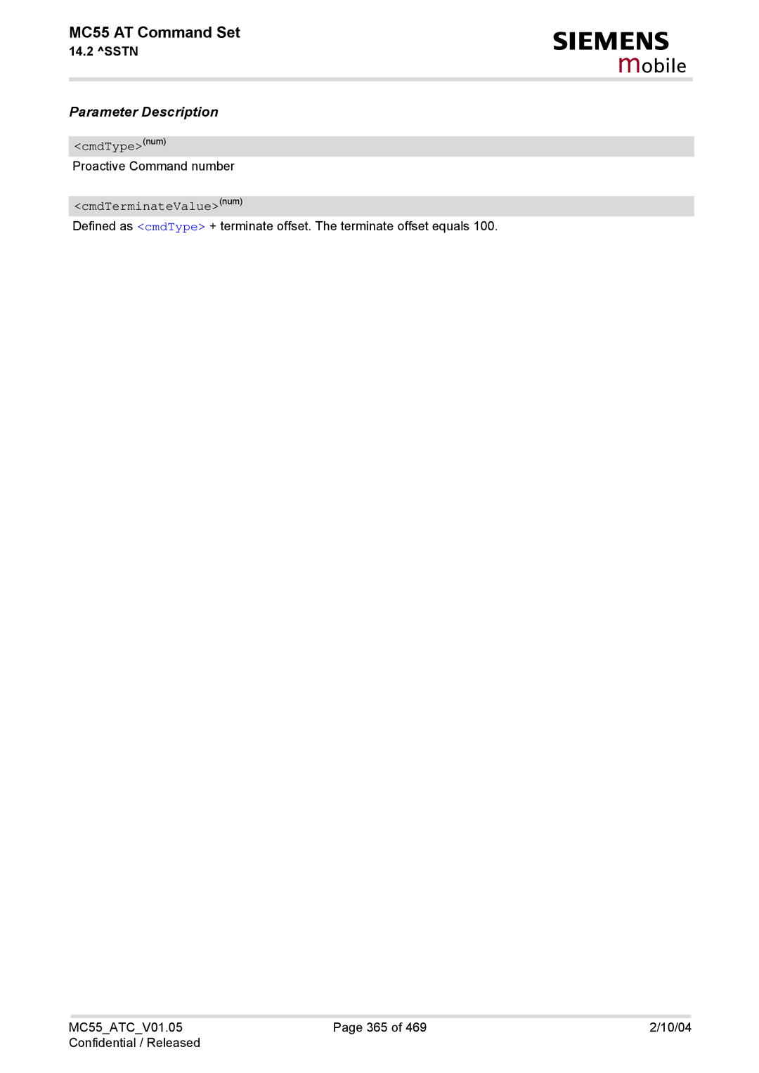 Siemens MC55 manual CmdTypenum, CmdTerminateValuenum 