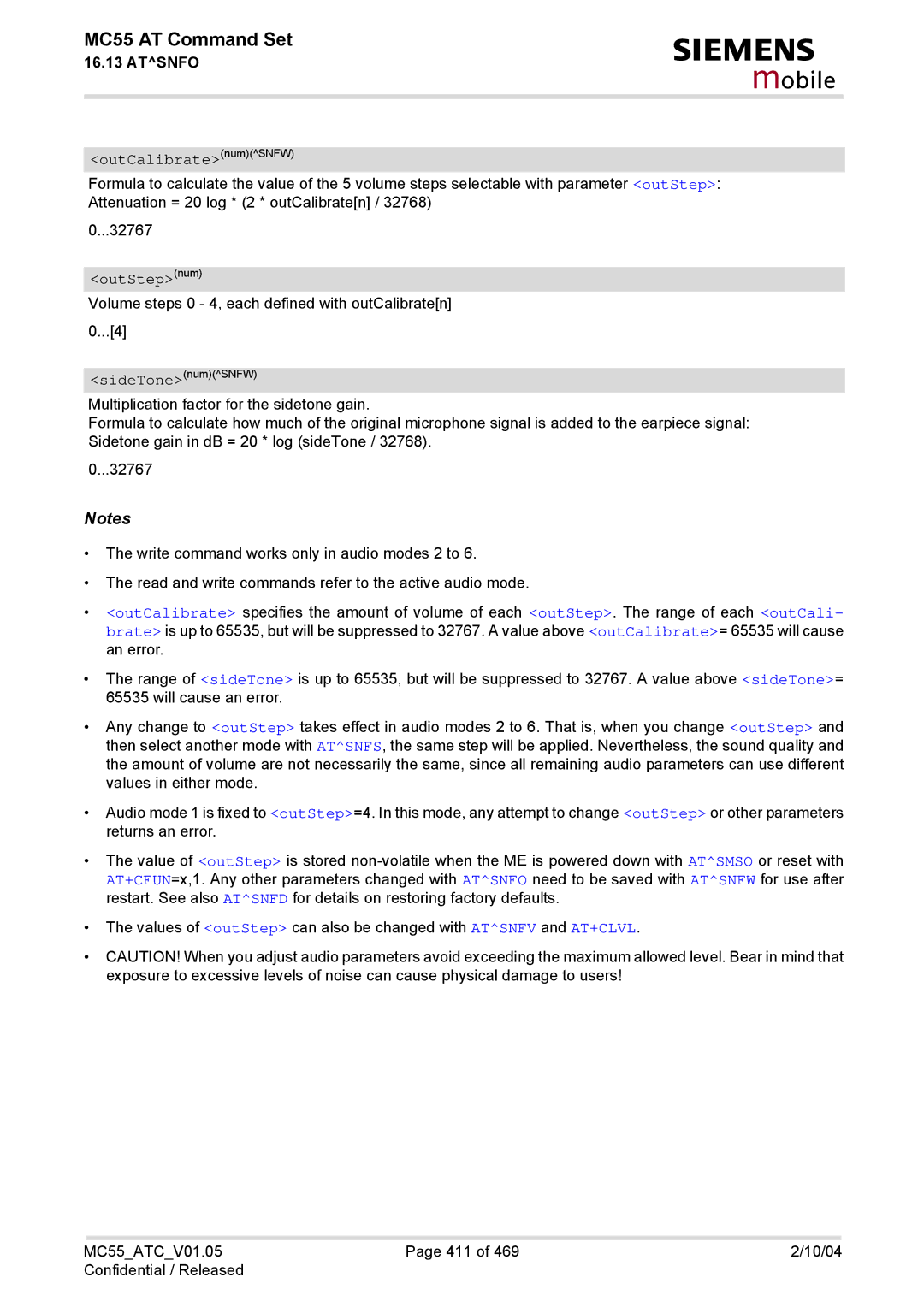 Siemens MC55 manual OutCalibratenumSNFW, OutStepnum 