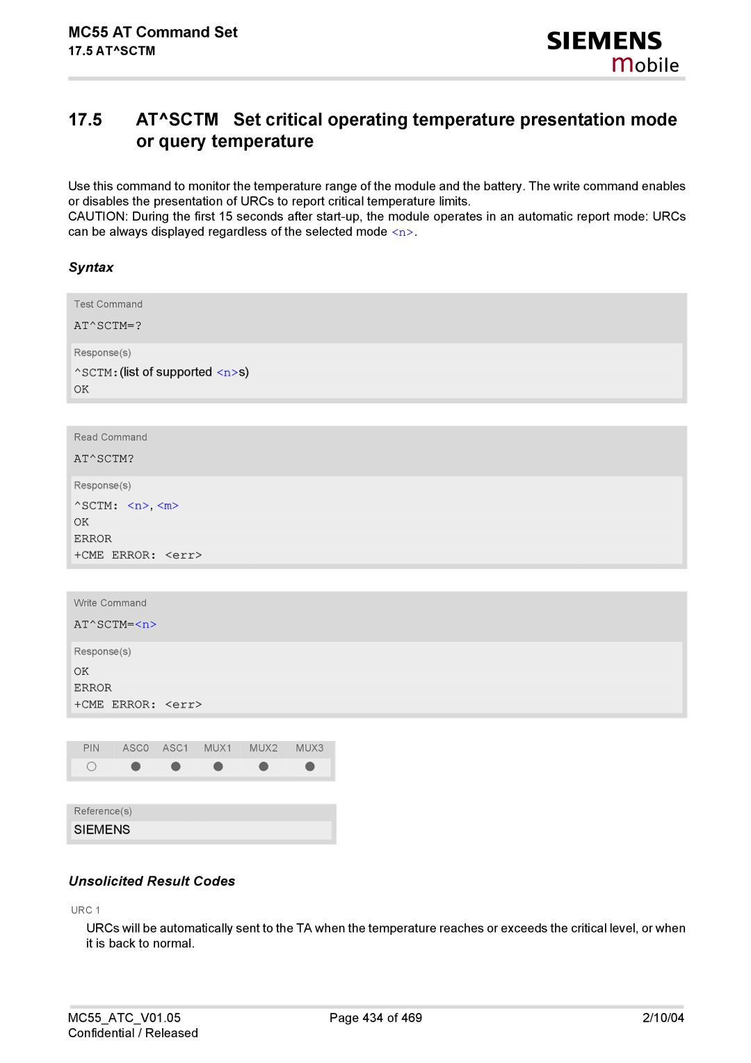 Siemens MC55 manual Atsctm=?, Atsctm?, Sctm n, m, ATSCTM=n 