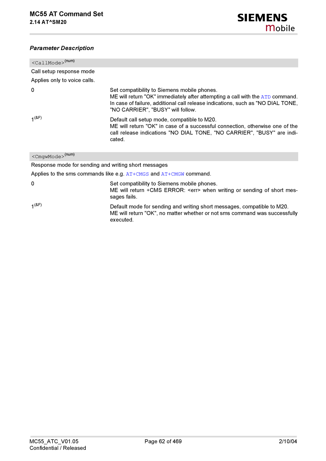 Siemens MC55 manual CallModenum, CmgwModenum 