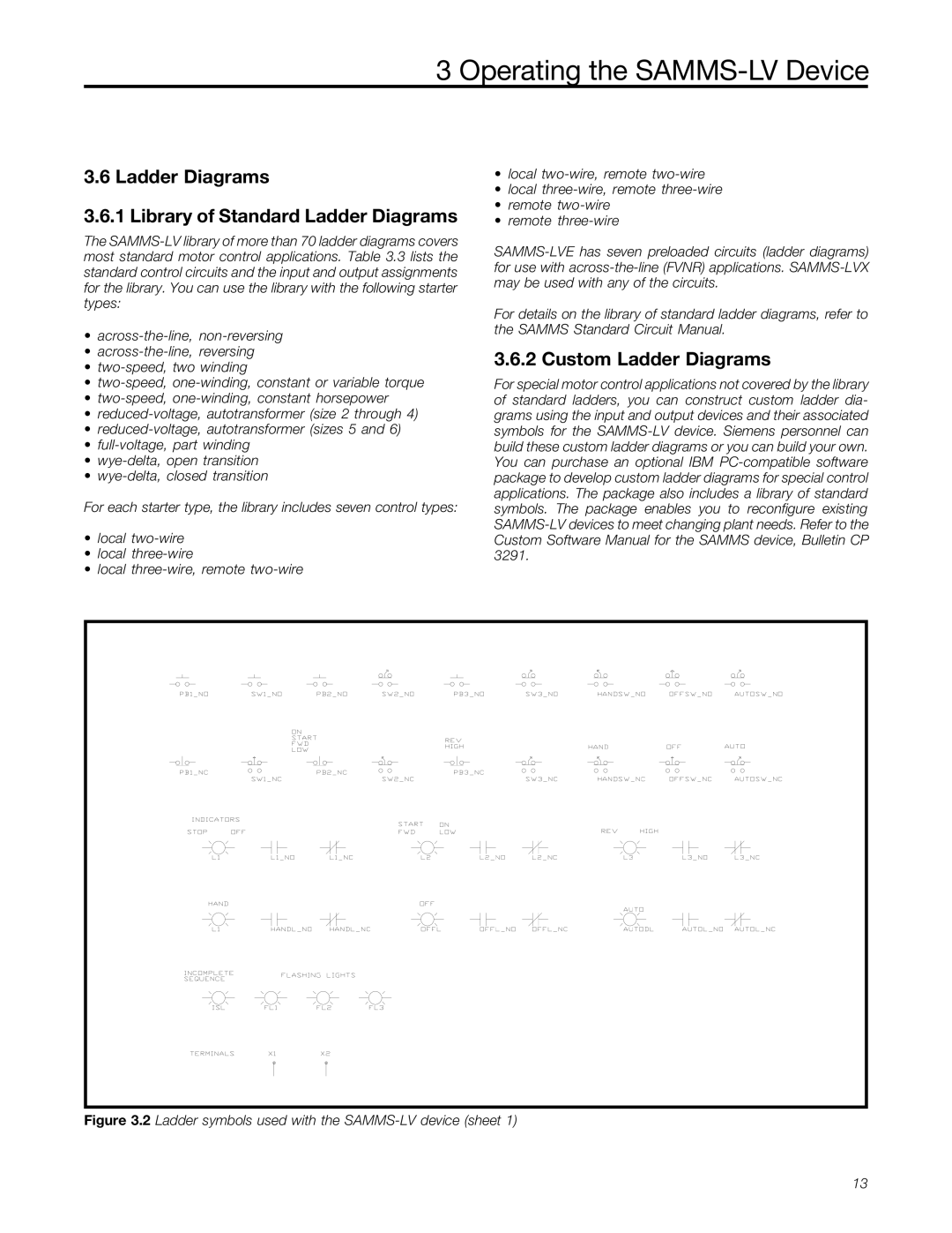 Siemens MCC-3298 user manual Ladder Diagrams Library of Standard Ladder Diagrams, Custom Ladder Diagrams 