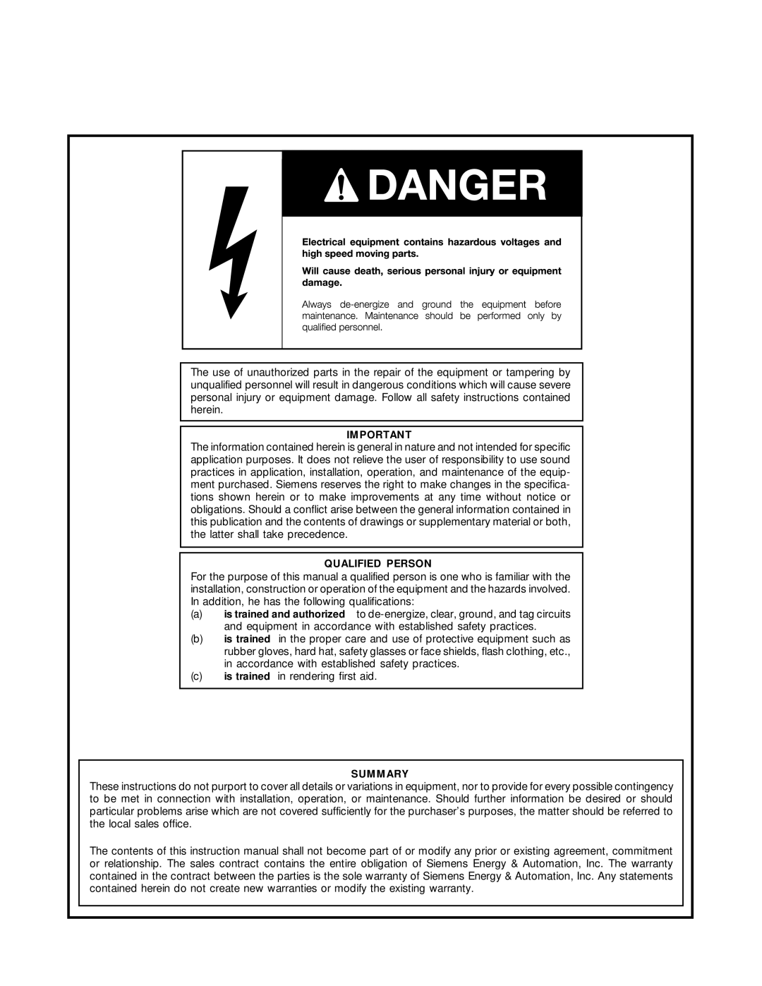 Siemens MCC-3298 user manual Qualified Person 