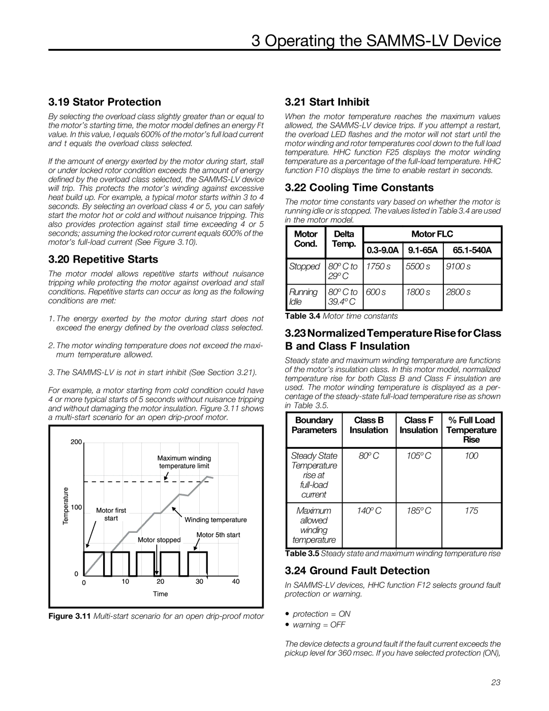 Siemens MCC-3298 Stator Protection, Repetitive Starts, Start Inhibit, Cooling Time Constants, Ground Fault Detection 