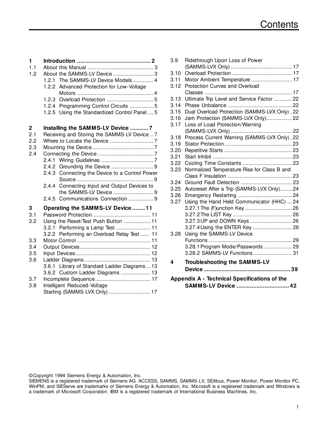 Siemens MCC-3298 user manual Contents 