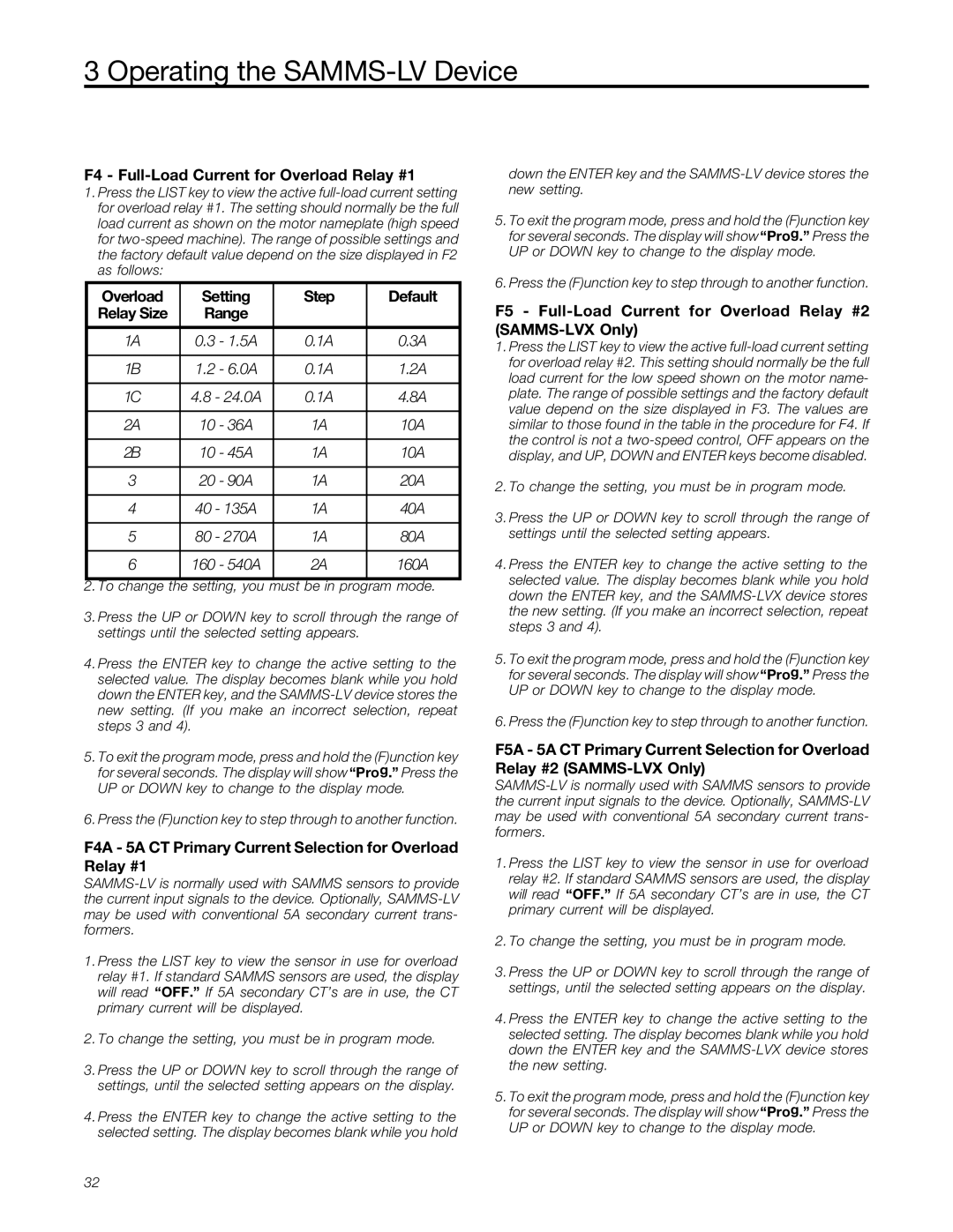 Siemens MCC-3298 F4 Full-Load Current for Overload Relay #1, Overload Setting Step Default Relay Size Range 24.0A 36A, 45A 