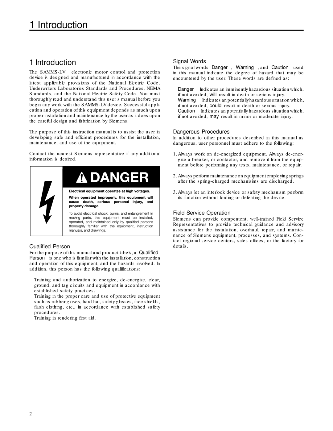 Siemens MCC-3298 user manual Qualified Person, Signal Words, Field Service Operation 