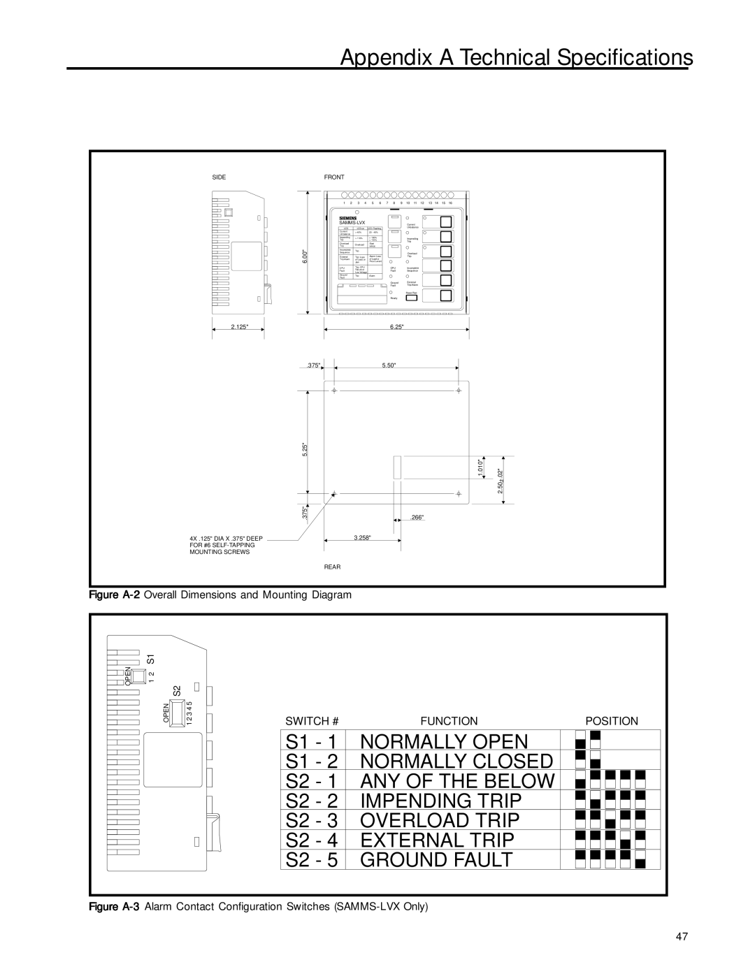 Siemens MCC-3298 user manual Switch # Function Position 