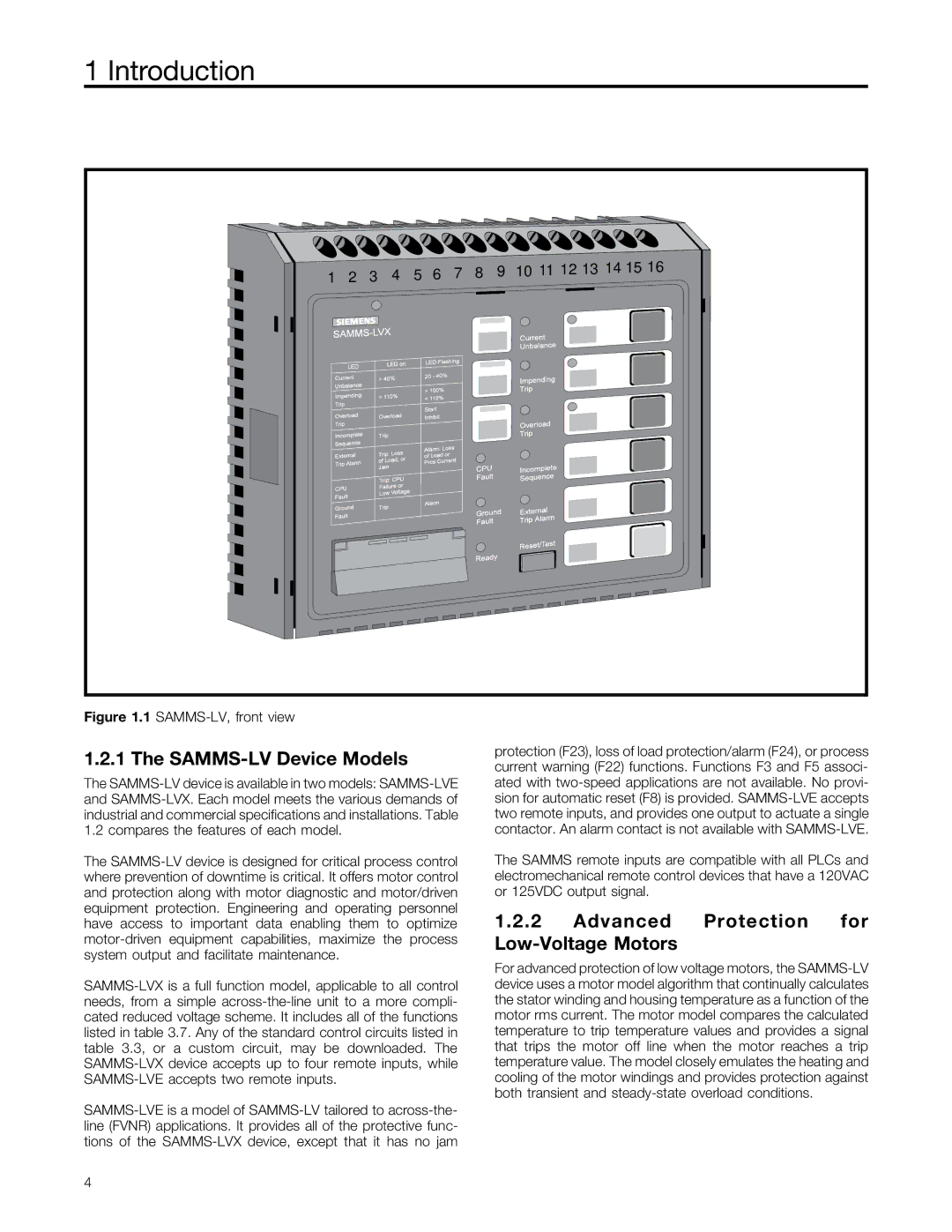 Siemens MCC-3298 user manual SAMMS-LV Device Models, Advanced Protection for Low-Voltage Motors 