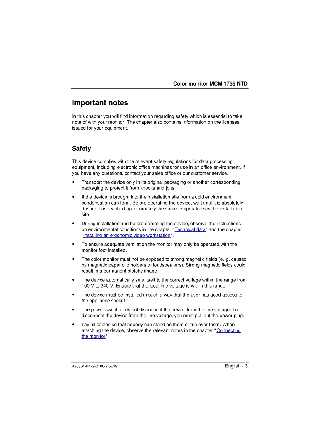 Siemens MCM 1755 NTD manuel dutilisation Important notes, Safety 