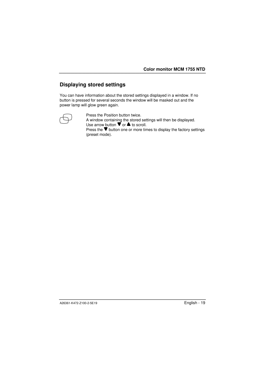 Siemens MCM 1755 NTD manuel dutilisation Displaying stored settings 