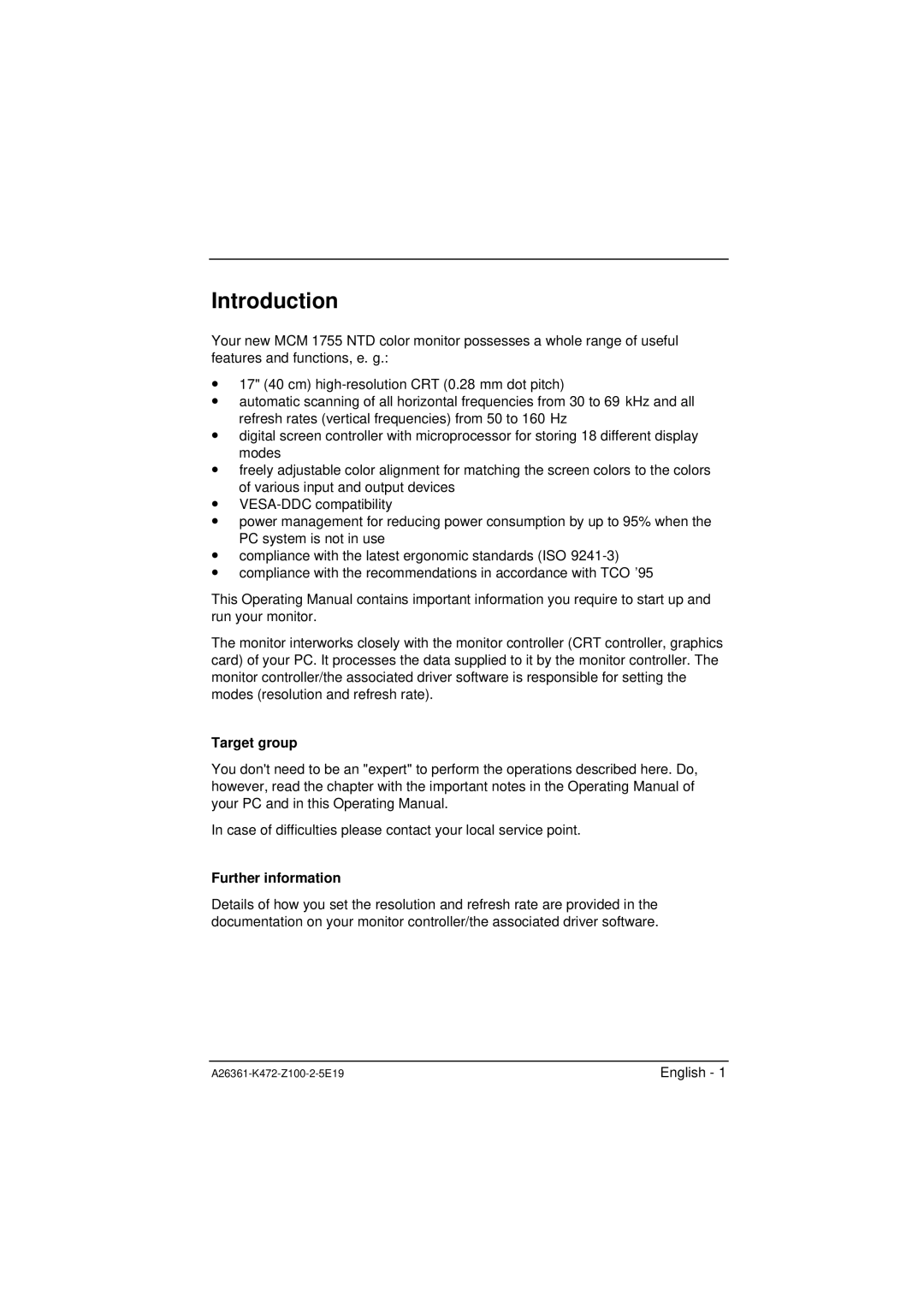 Siemens MCM 1755 NTD manuel dutilisation Introduction, Target group, Further information 