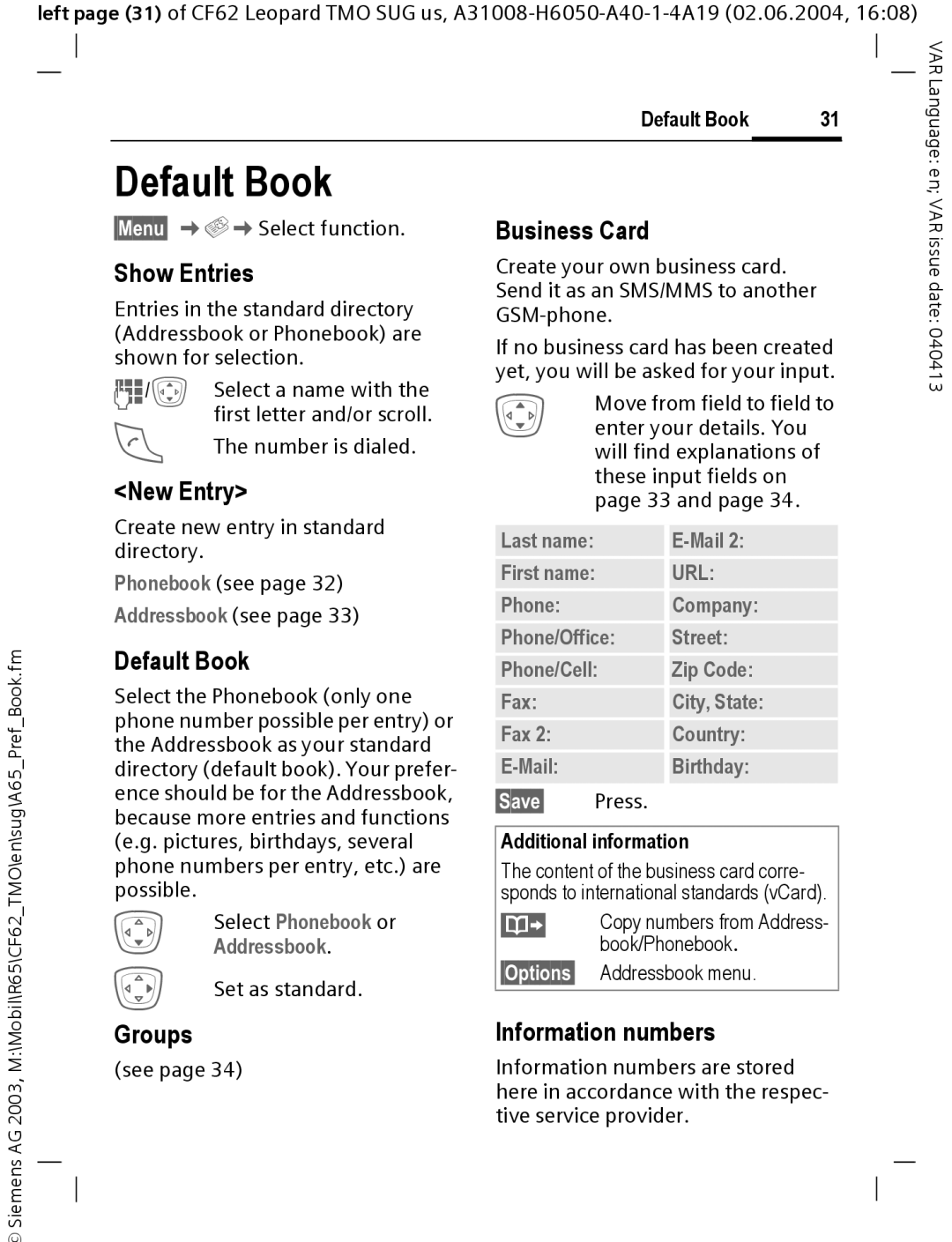 Siemens Mobile operating instructions Default Book 