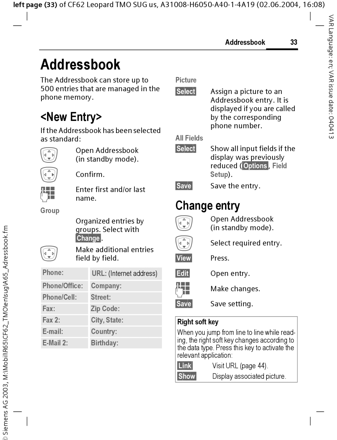 Siemens Mobile operating instructions Addressbook, All Fields, §View§, §Edit§ 