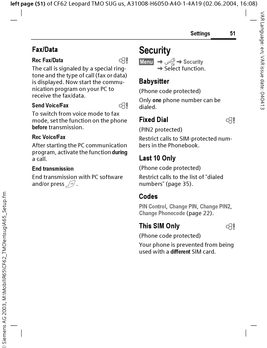 Siemens Mobile operating instructions Rec Fax/Data, Send Voice/Fax, Rec Voice/Fax, End transmission 