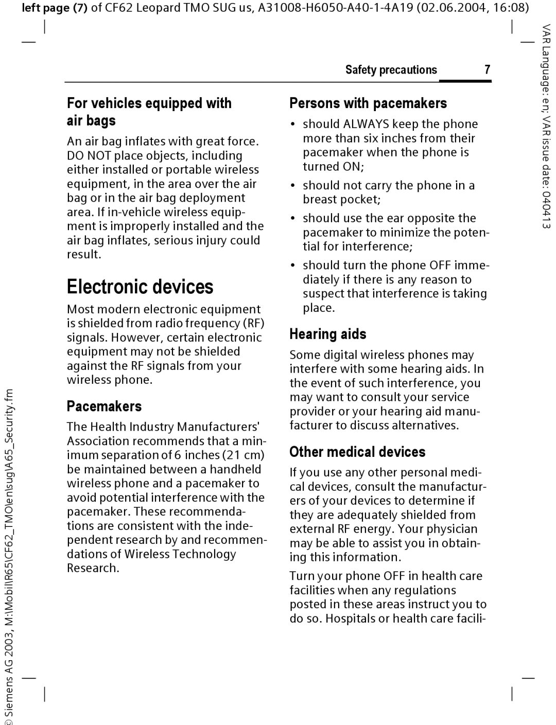 Siemens Mobile operating instructions Electronic devices 