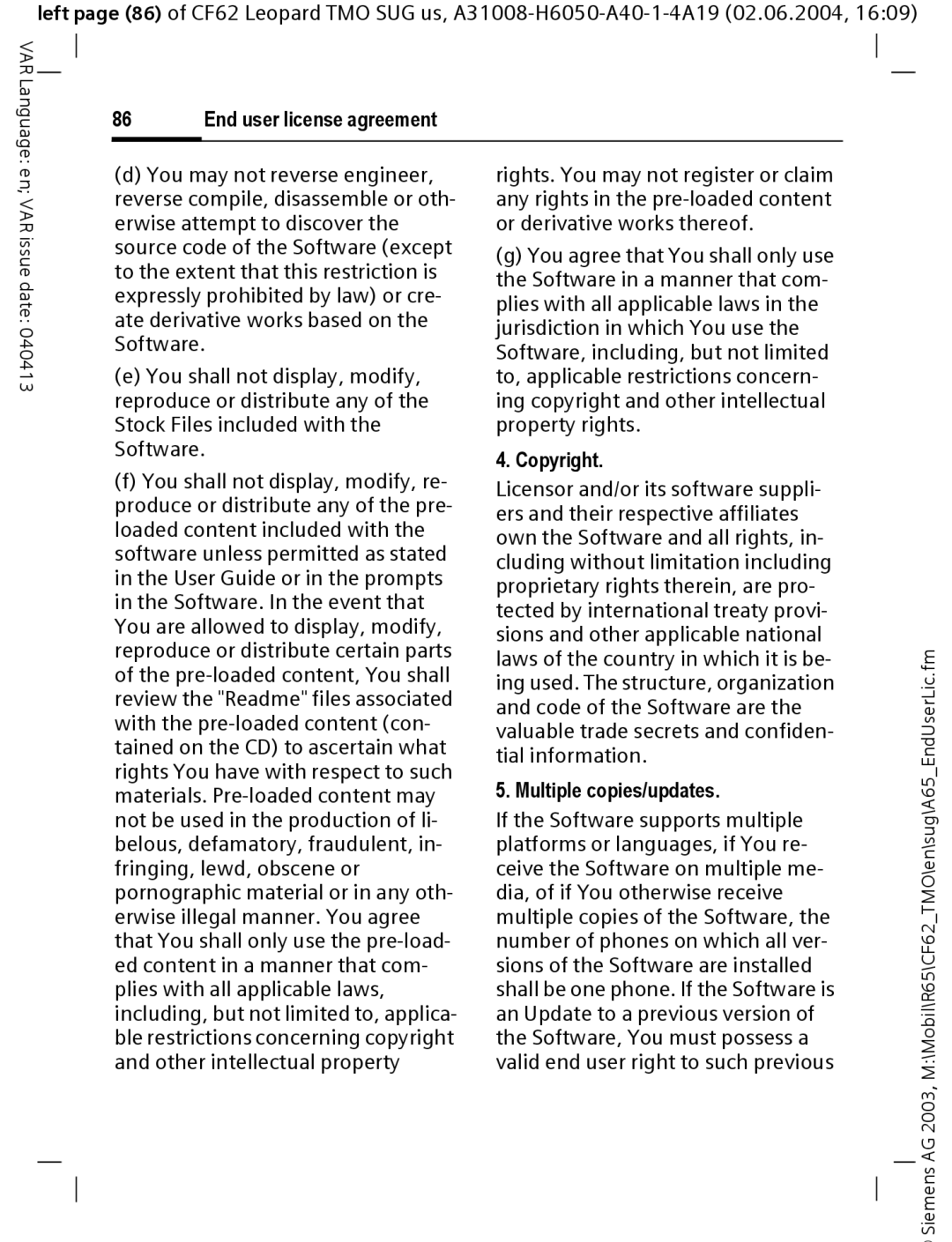 Siemens Mobile operating instructions Copyright, Multiple copies/updates 